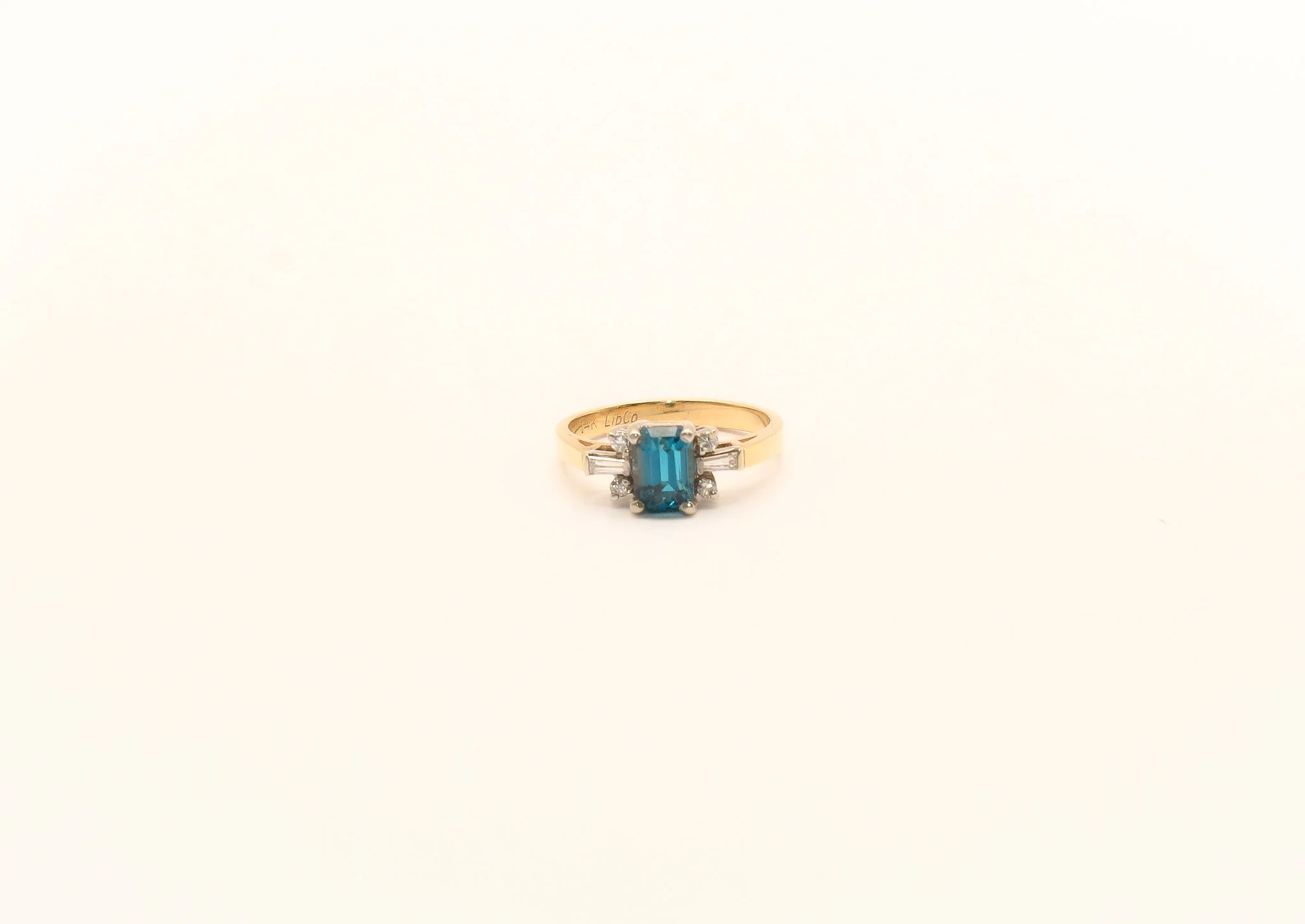 14K Gold Blue Topaz Diamond Ring