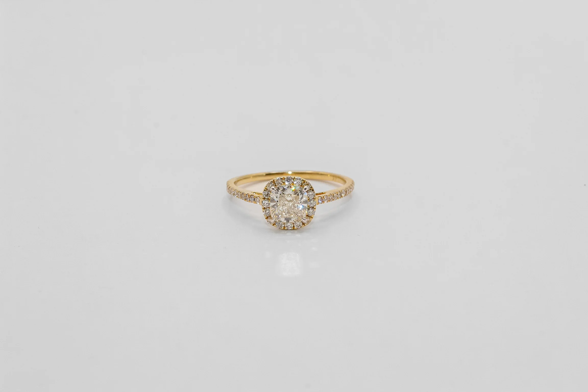 14K Gold Cushion Cut Halo Diamond Ring