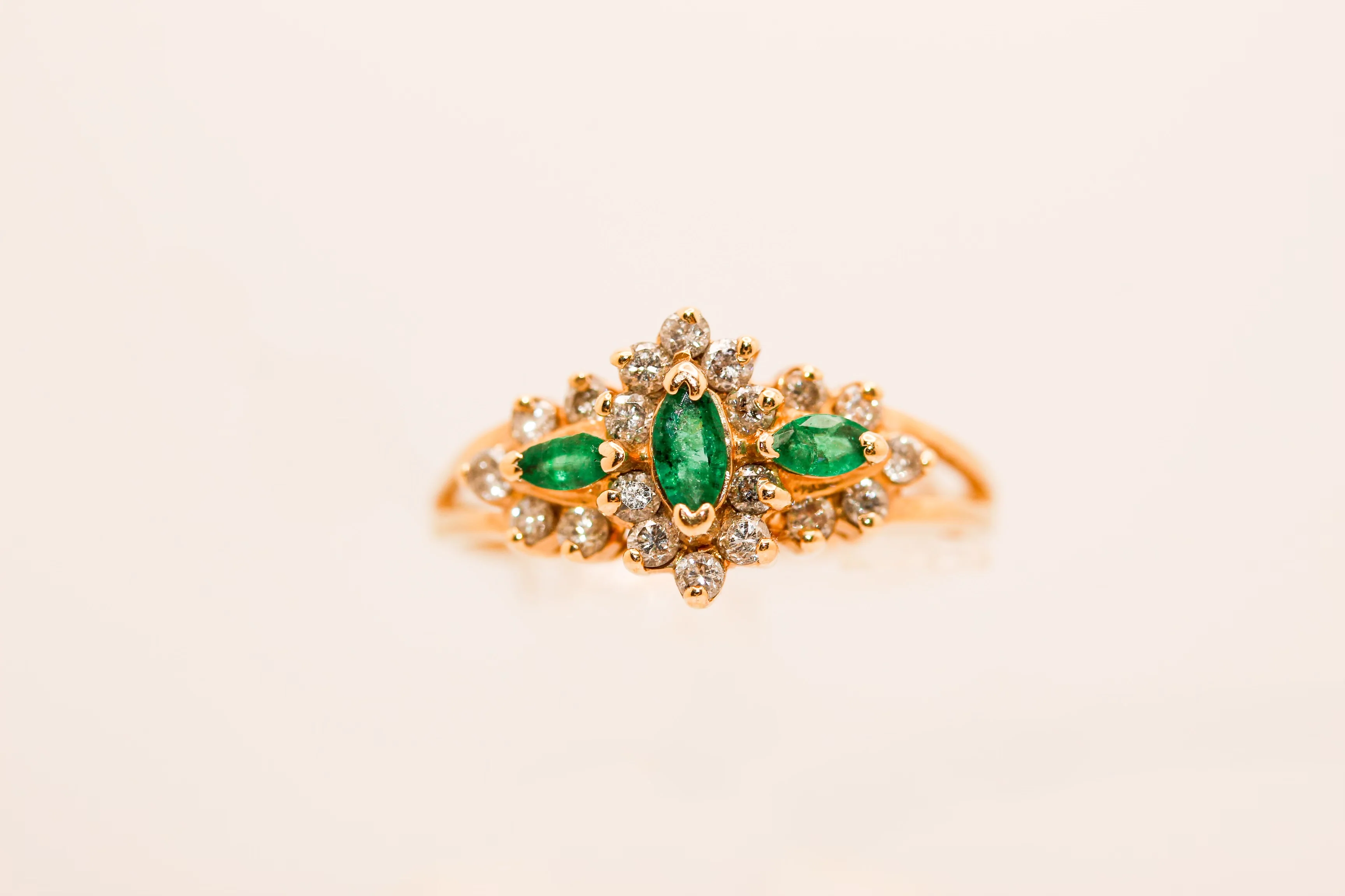 14K Gold Emerald And Diamond Ring