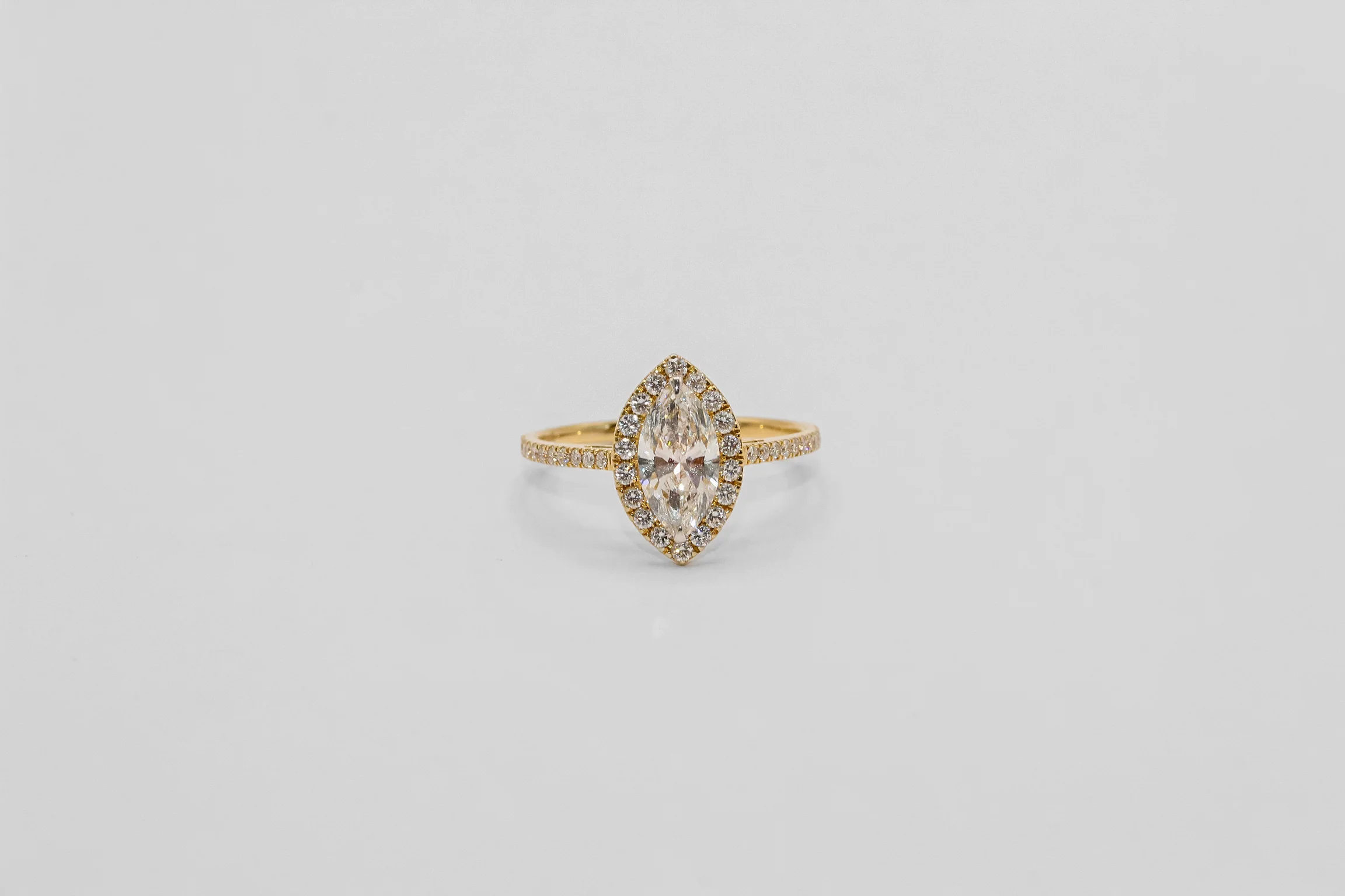 14K Gold Marquis Cut Halo Diamond Ring