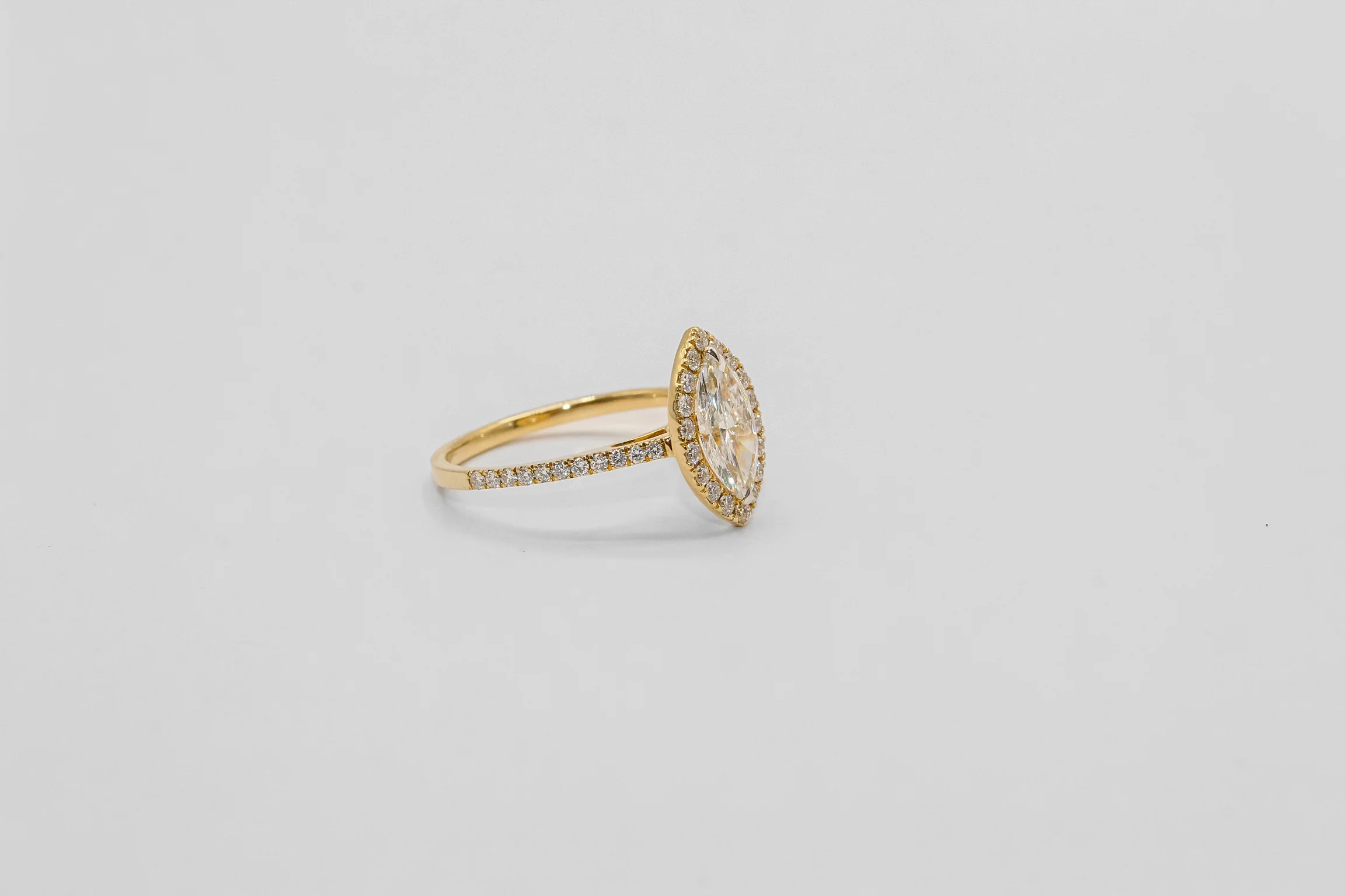 14K Gold Marquis Cut Halo Diamond Ring - Image 2
