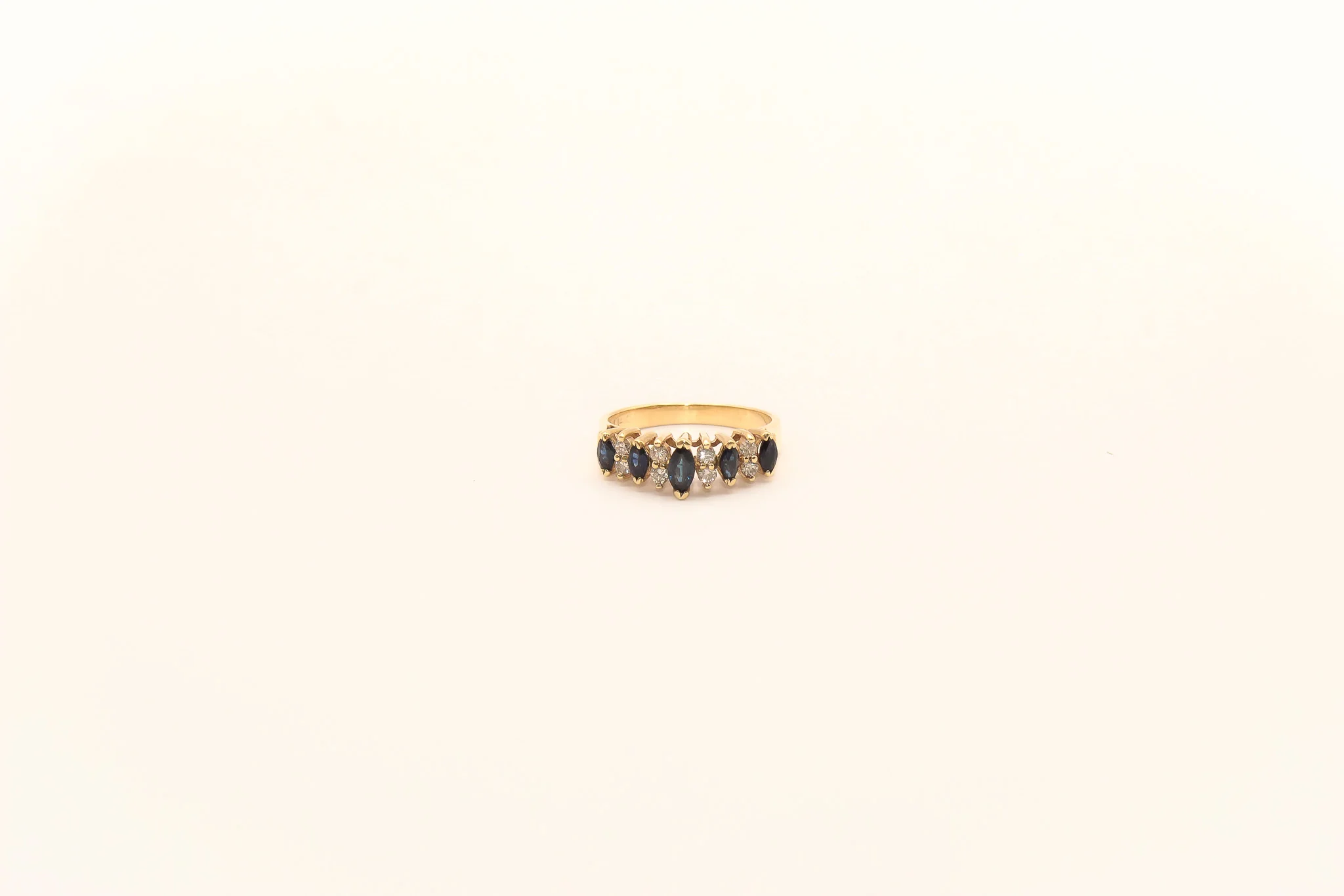14K Gold Marquise Cut Sapphire Diamond Ring