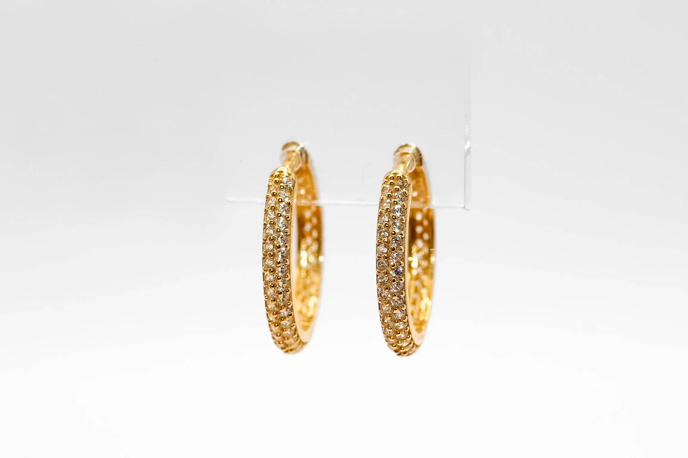 14K Gold Medium Studded Hoop Earrings - Image 2