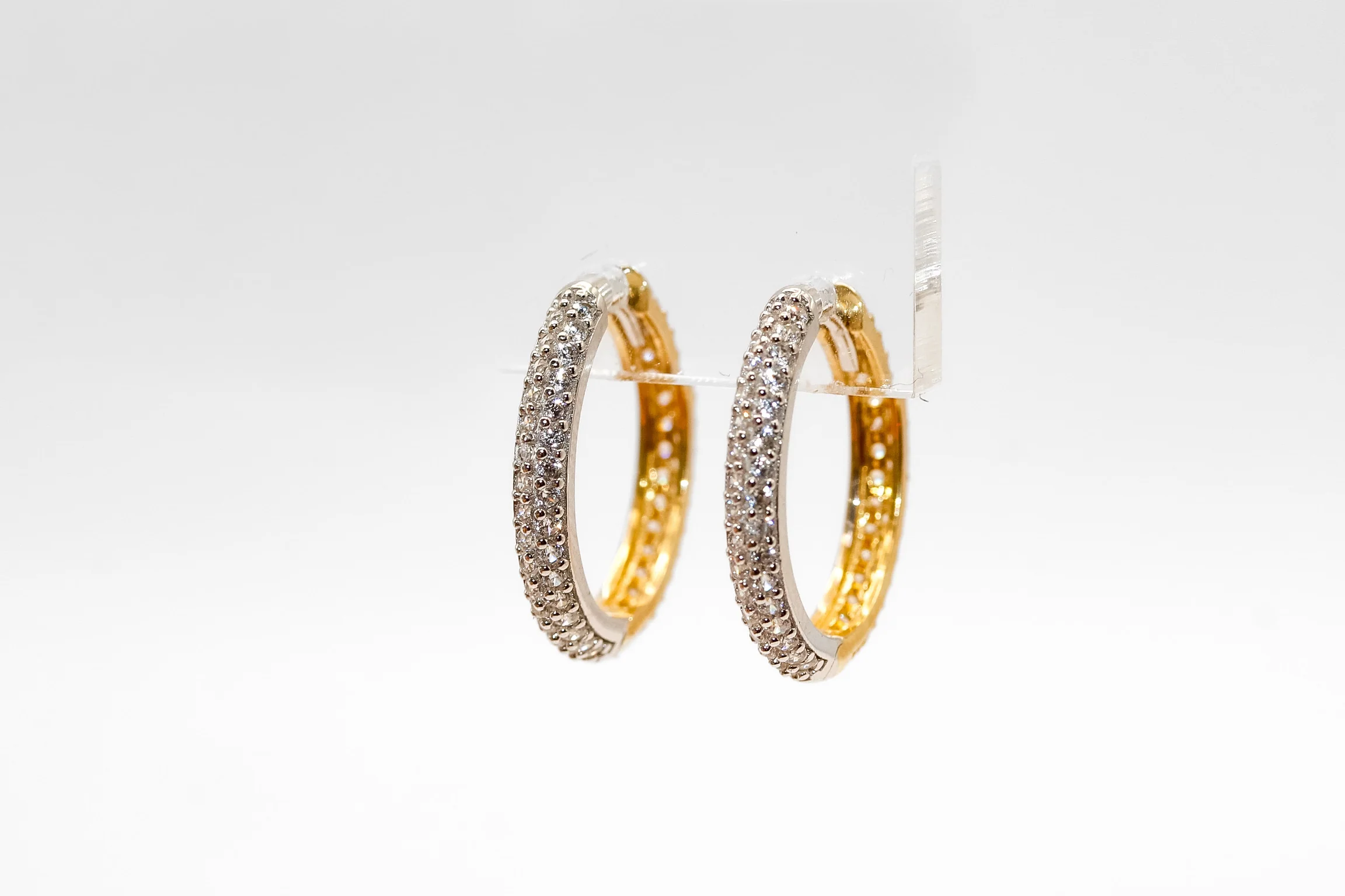 14K Gold Medium Studded Two Tone Hoop Earrings