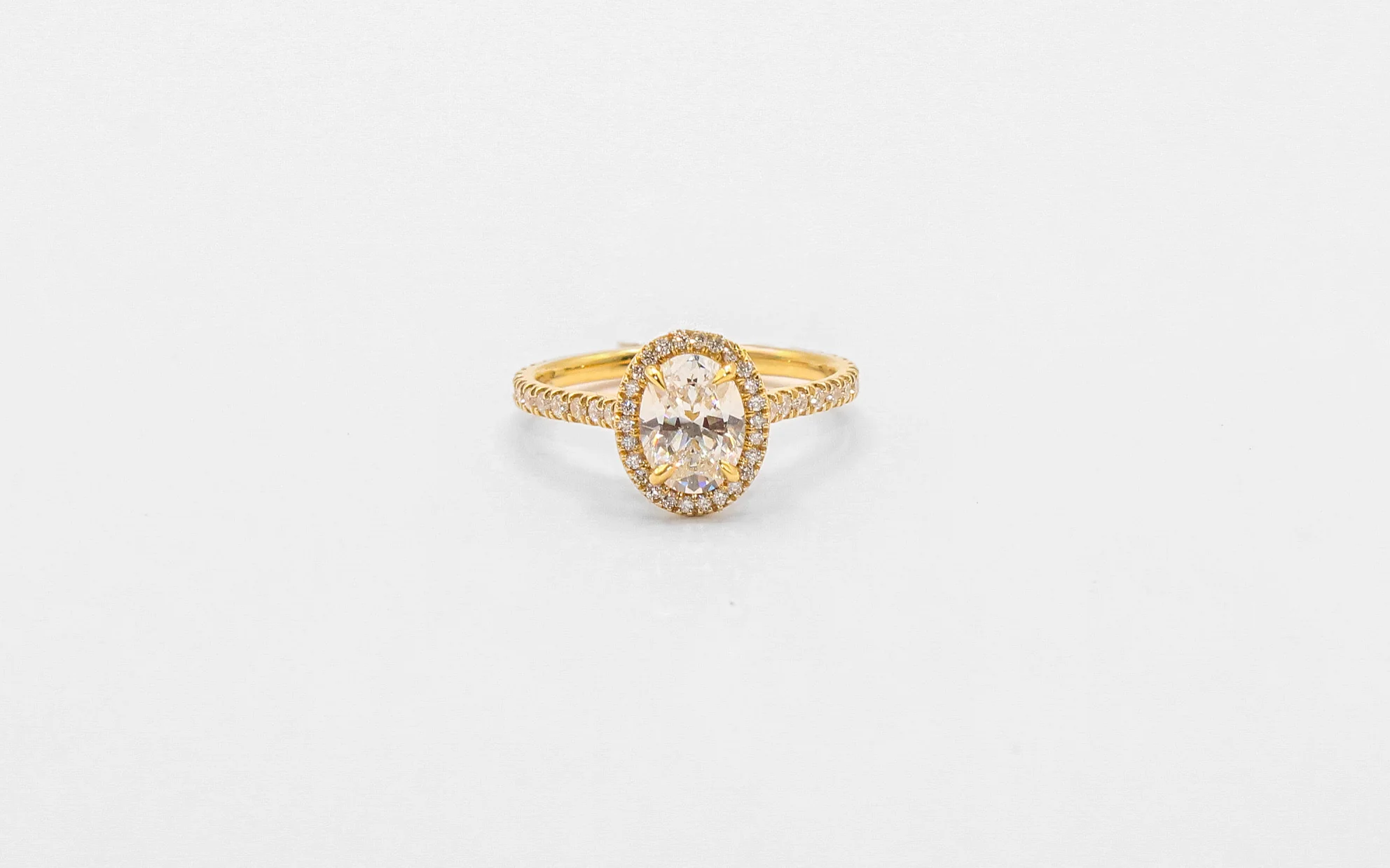 18K Gold Oval White Sapphire Halo Diamond Solitaire Ring - Image 2