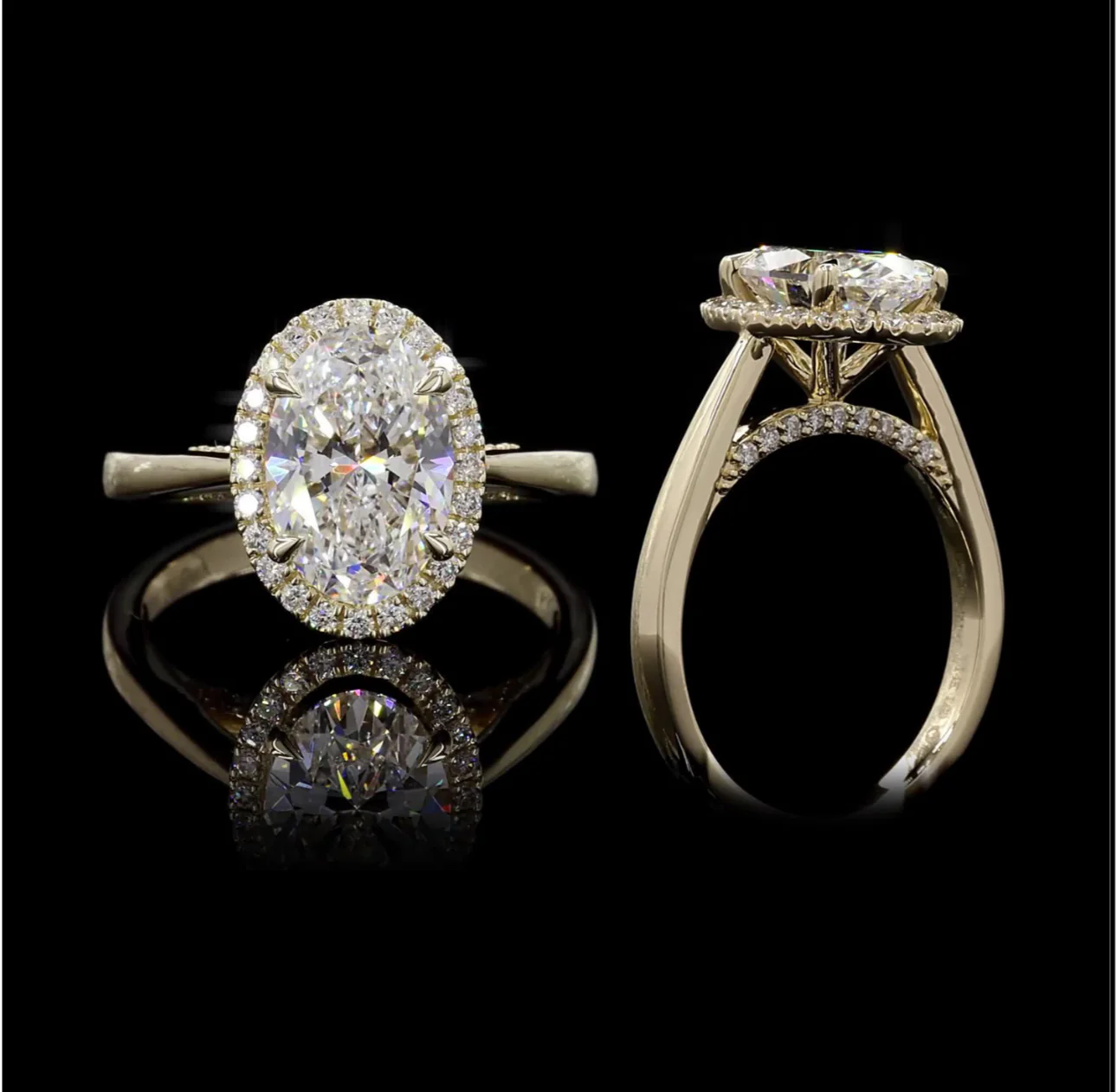 14K Gold Oval Halo 1.75 Carat Diamond Ring