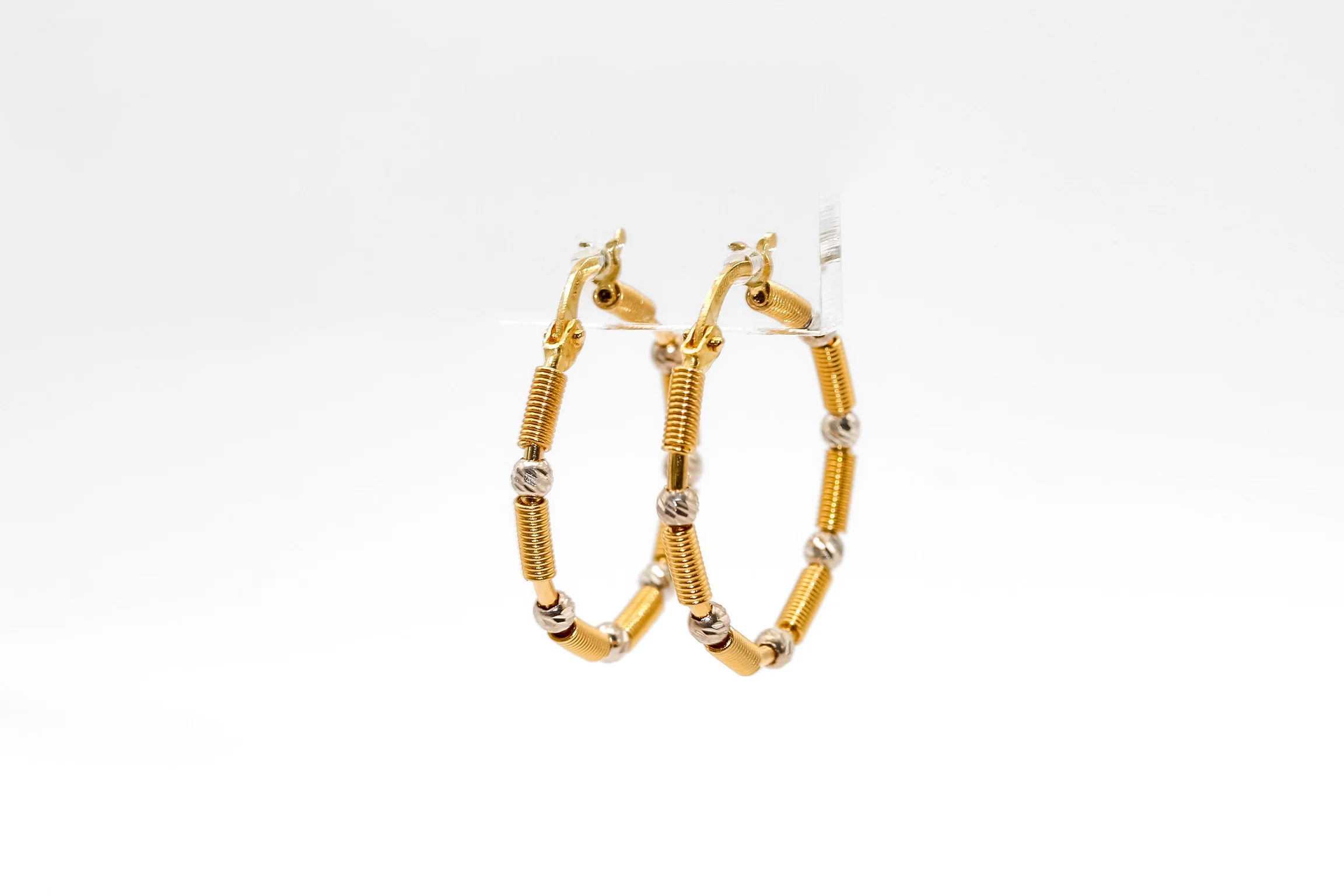 14K Gold Two Tone Beaded Hoop