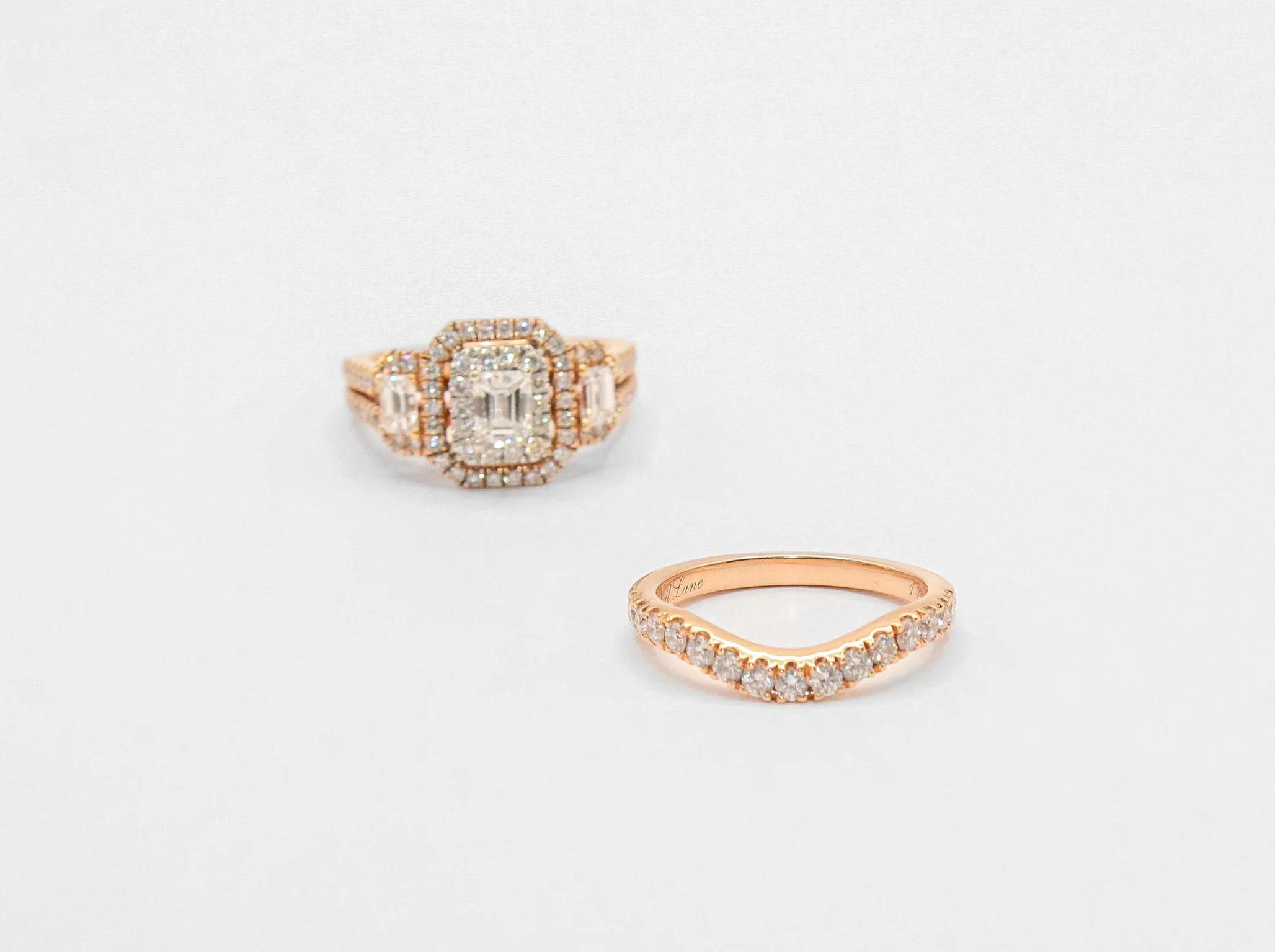 14K Rose Gold Emerald Cut Diamond Engagement Ring Set - Image 3