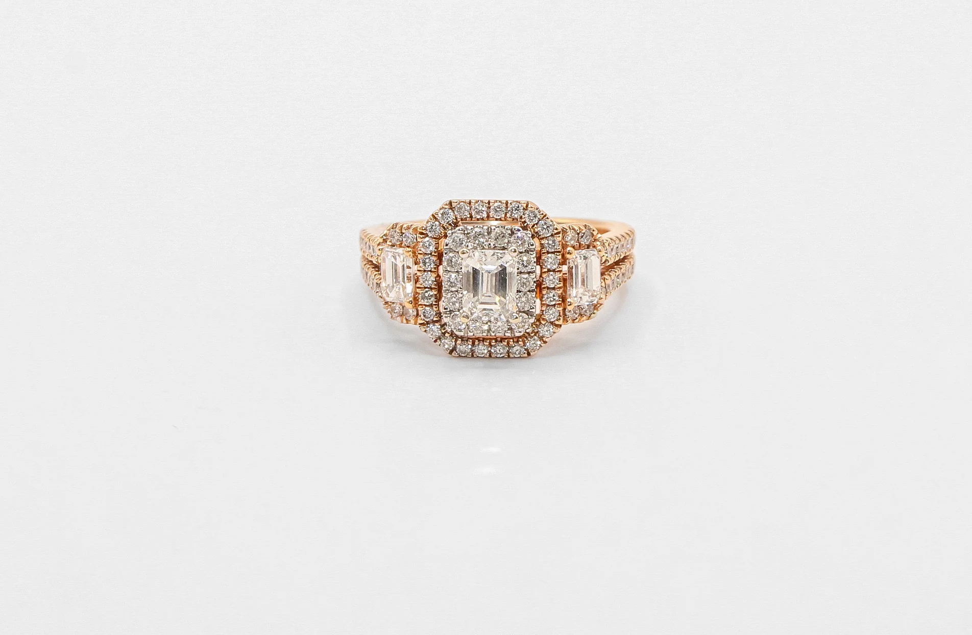 14K Rose Gold Emerald Cut Diamond Engagement Ring Set - Image 4