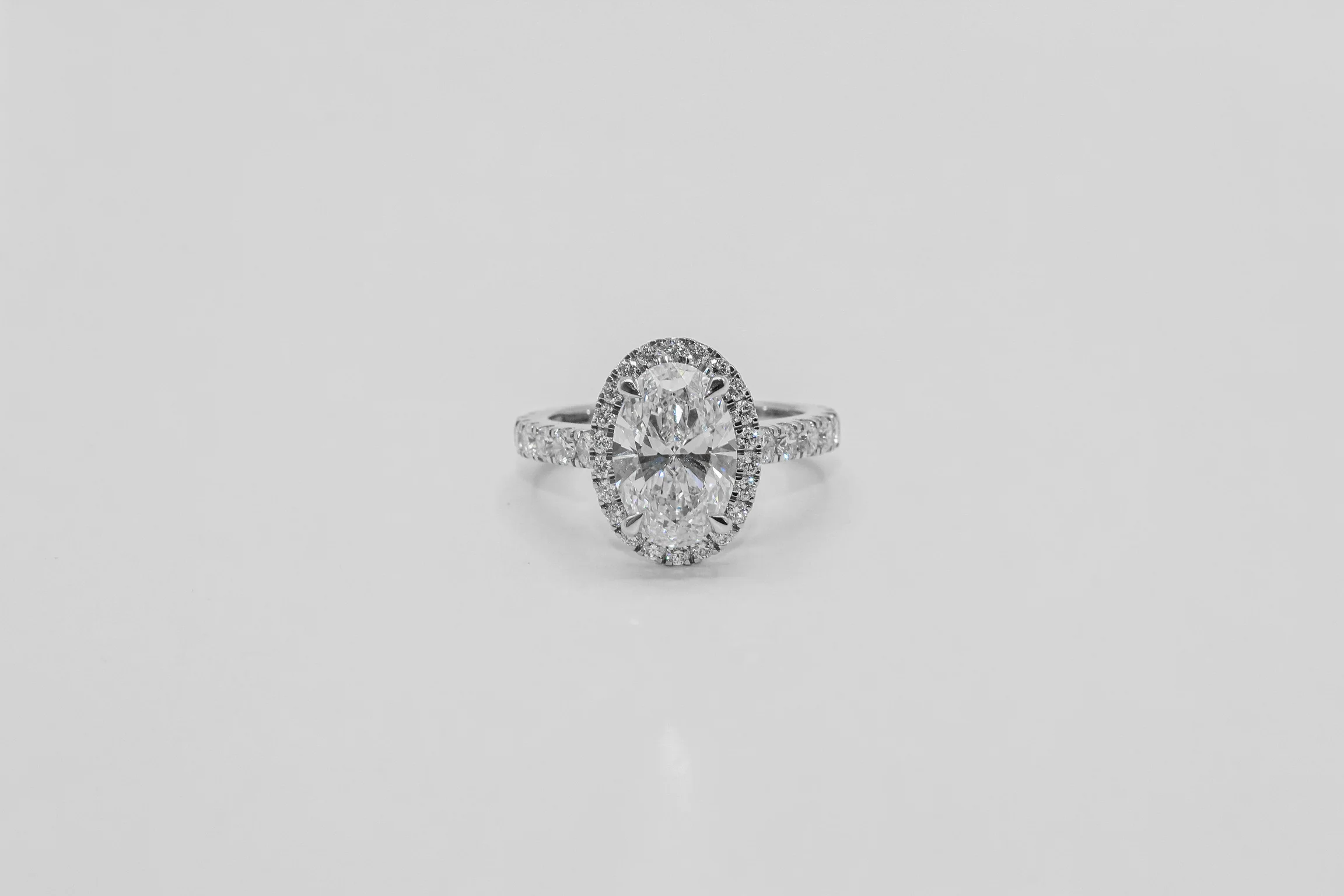 14K White Gold 2.57 Carat Oval Halo Diamond Ring