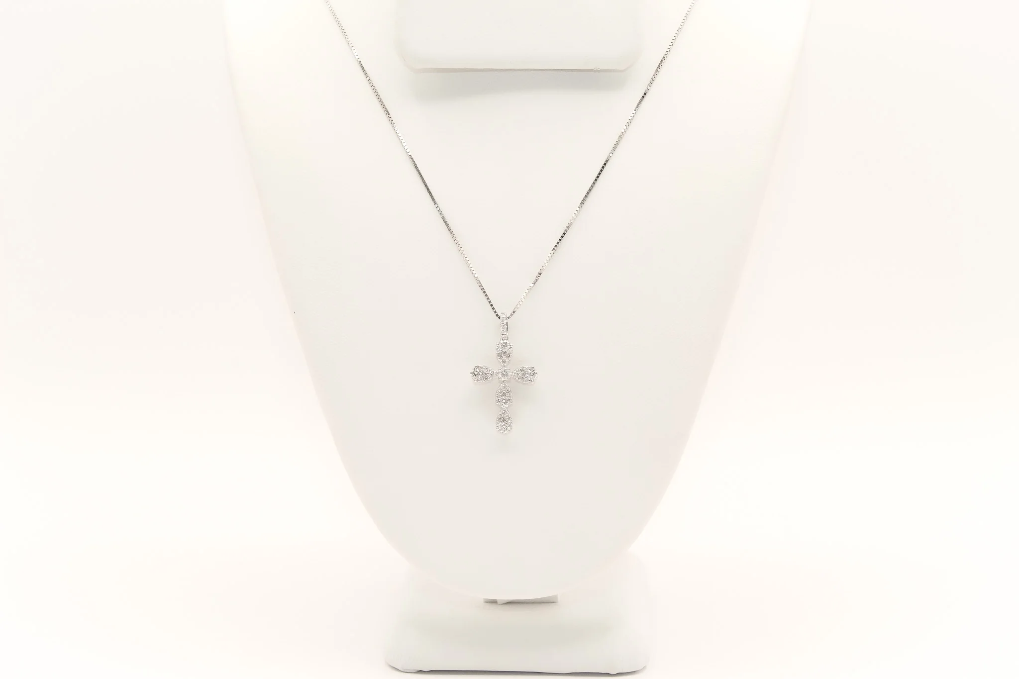 14K White Gold Diamond Cross Necklace