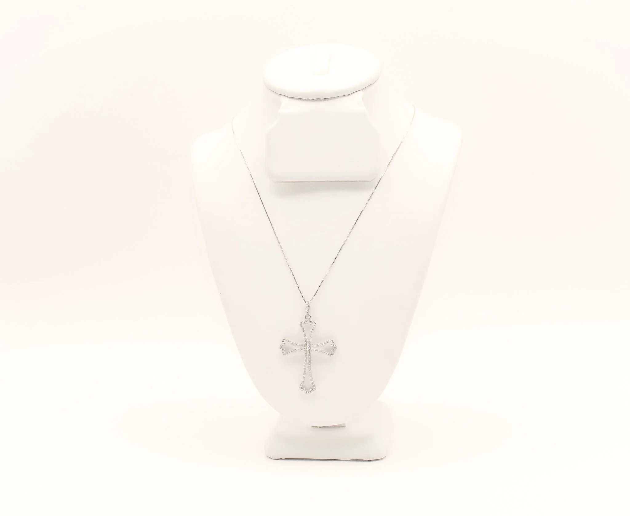 14K White Gold Diamond Cross Necklace