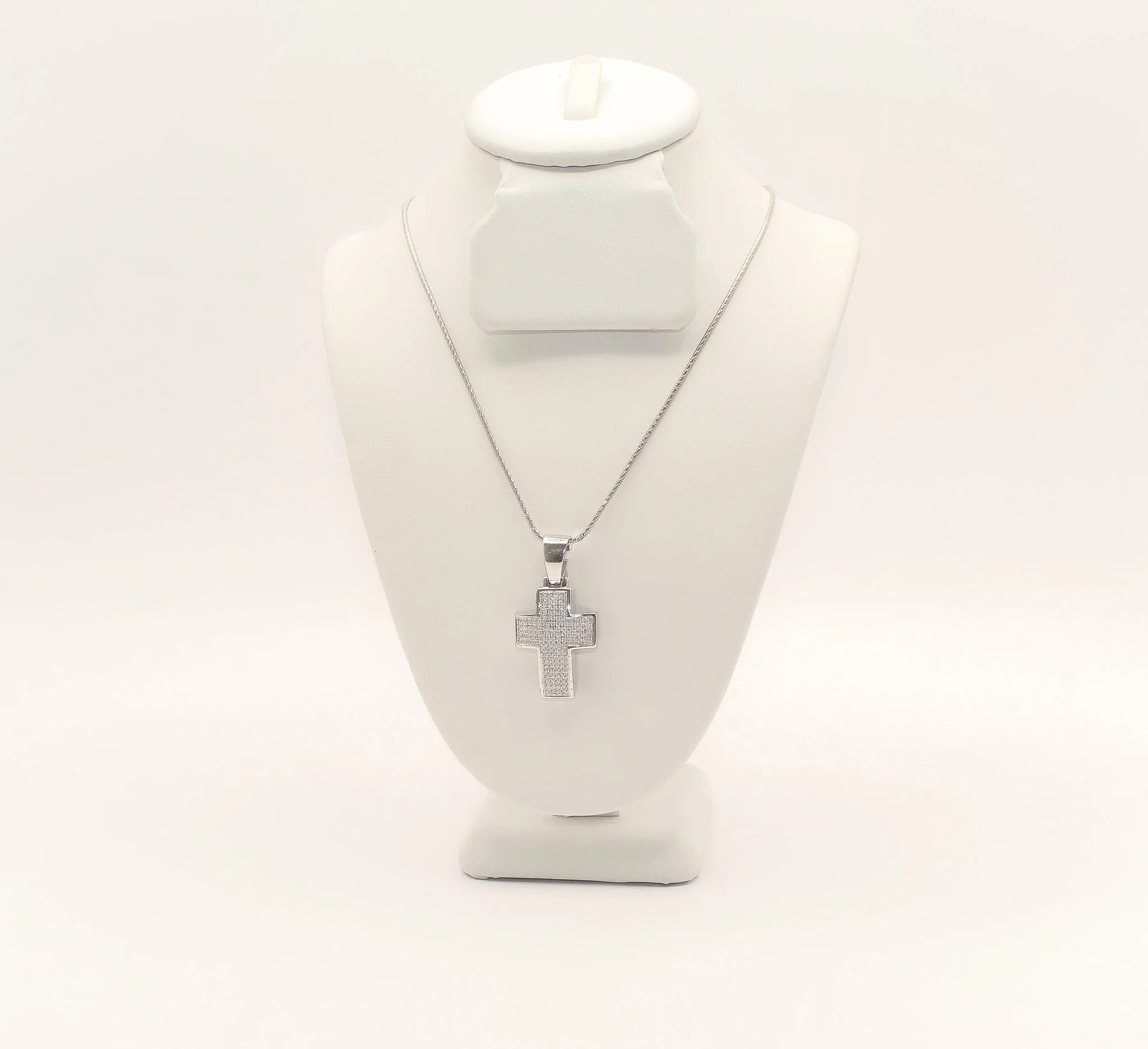 14K White Gold Diamond Cross Necklace