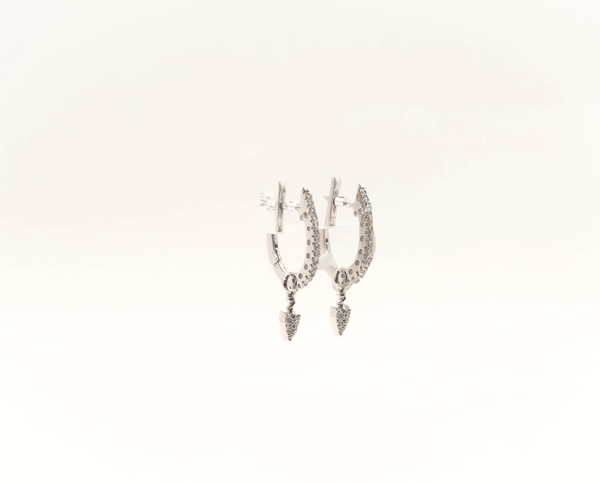 14K White Gold Diamond Huggies Earrings