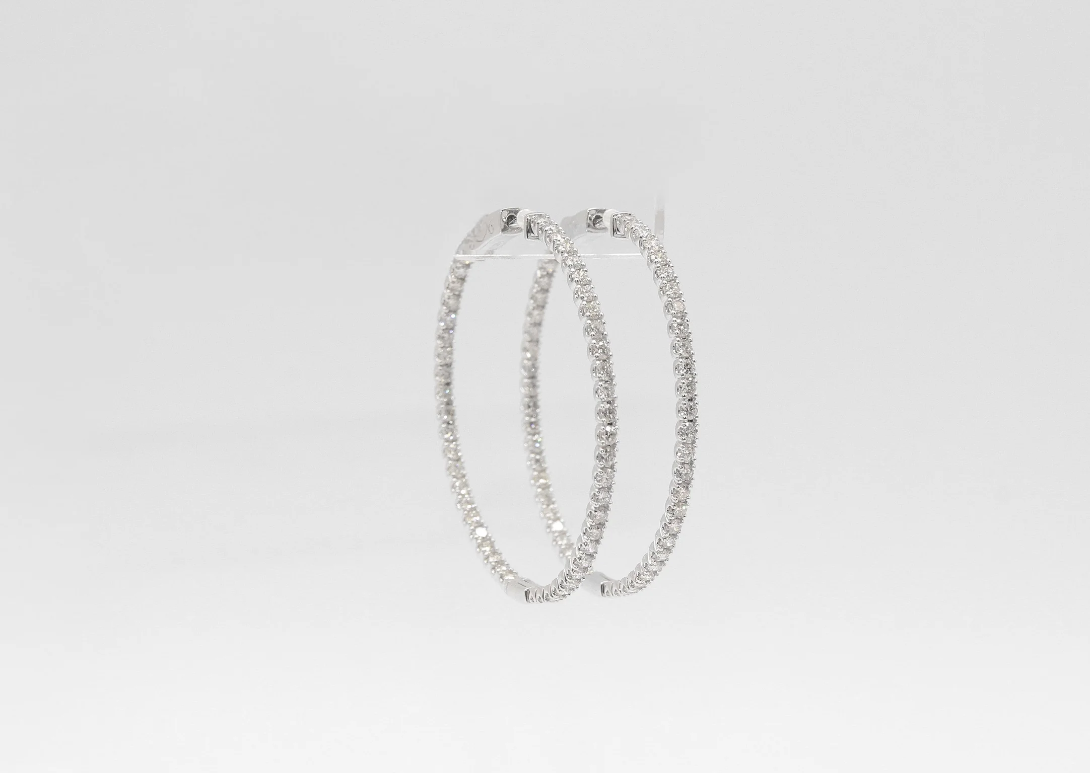 14K White Gold 2.41 Carat Diamond Inside Out Hoop Earrings