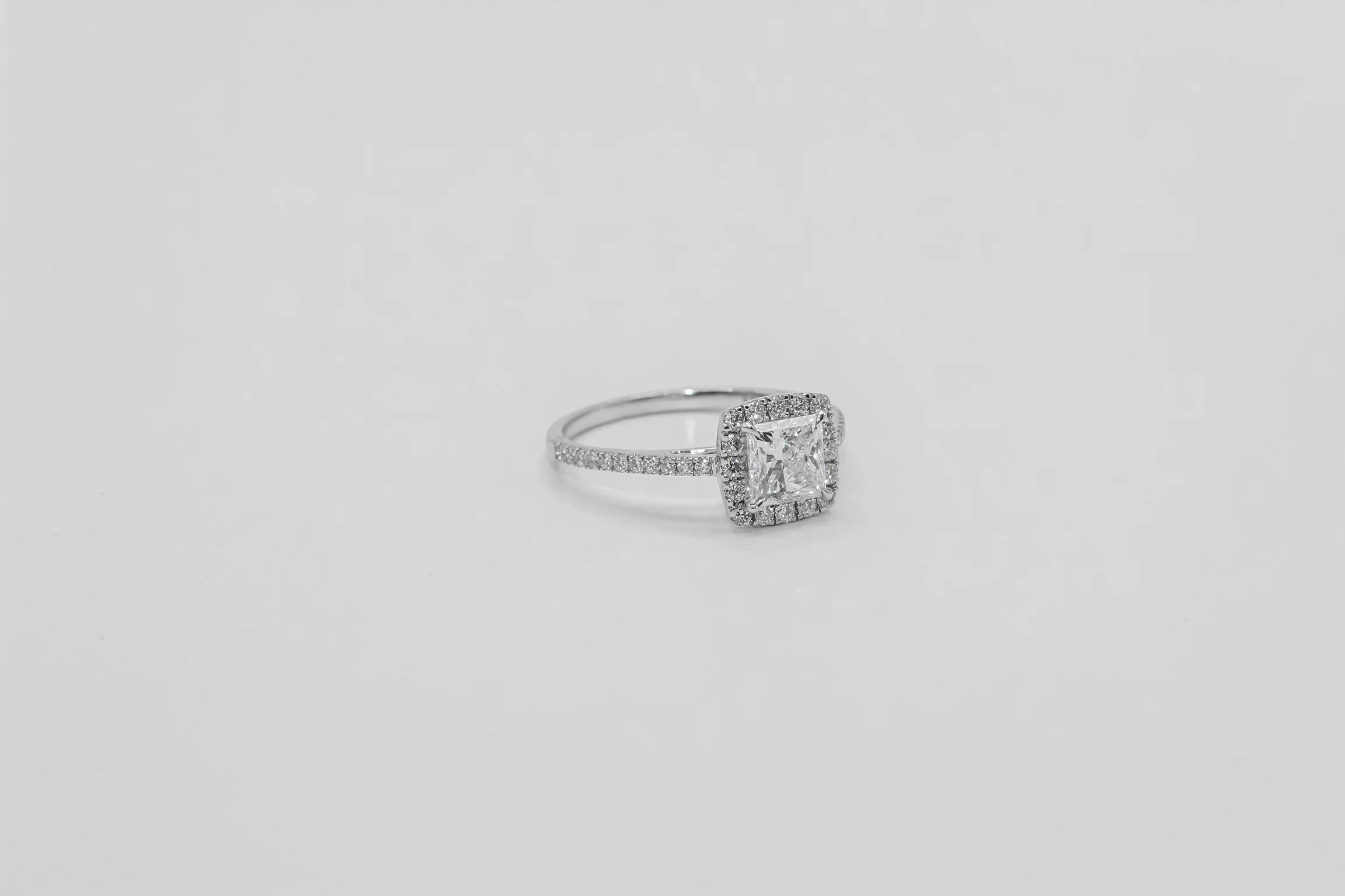 14K White Gold Princess Cut Halo Diamond Solitaire Ring - Image 2
