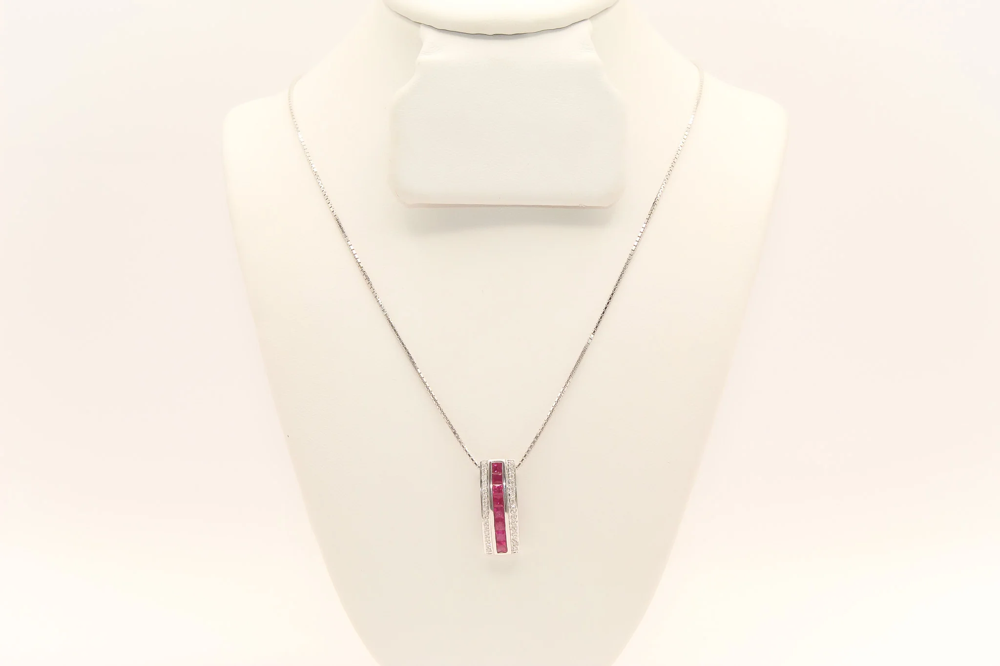 14K White Gold Ruby Diamond Necklace