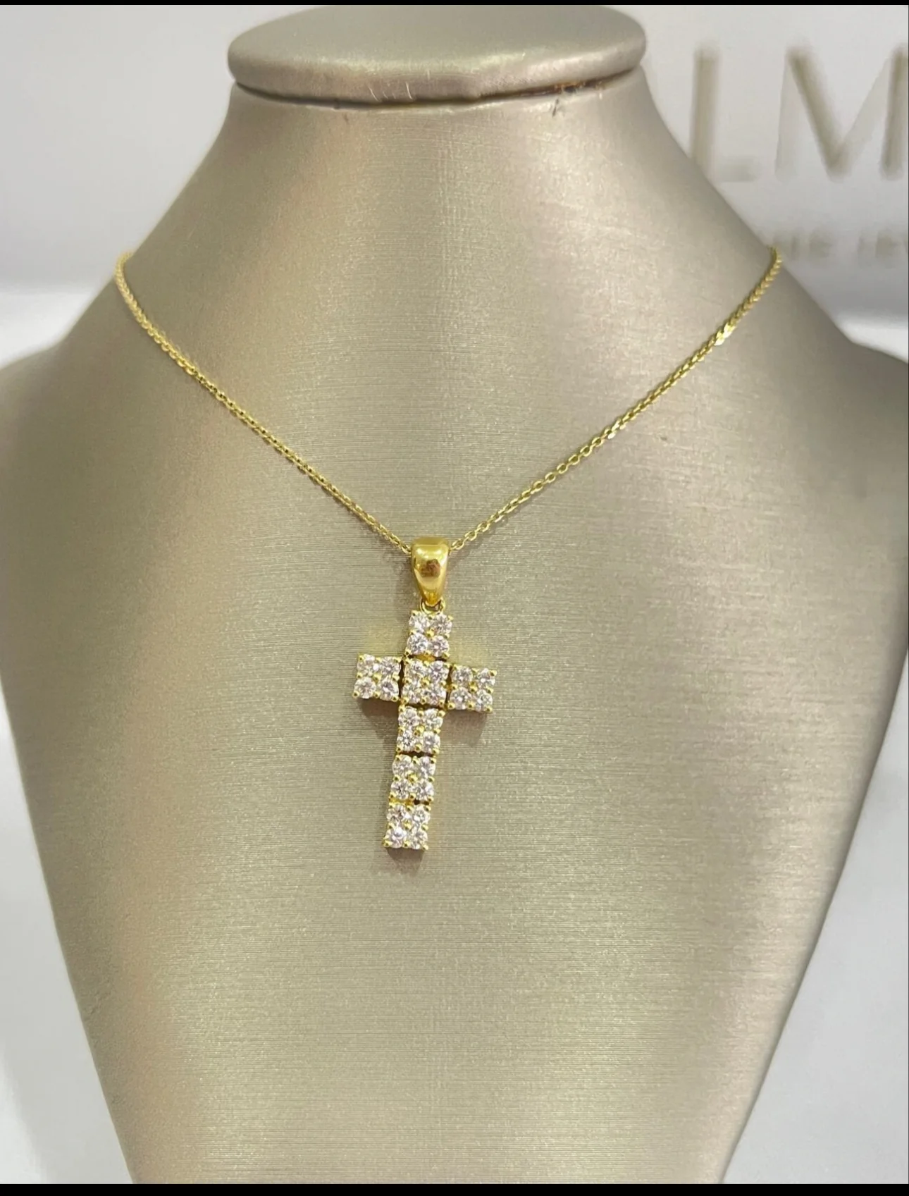 18K Gold Diamond Cross Necklace - Image 2