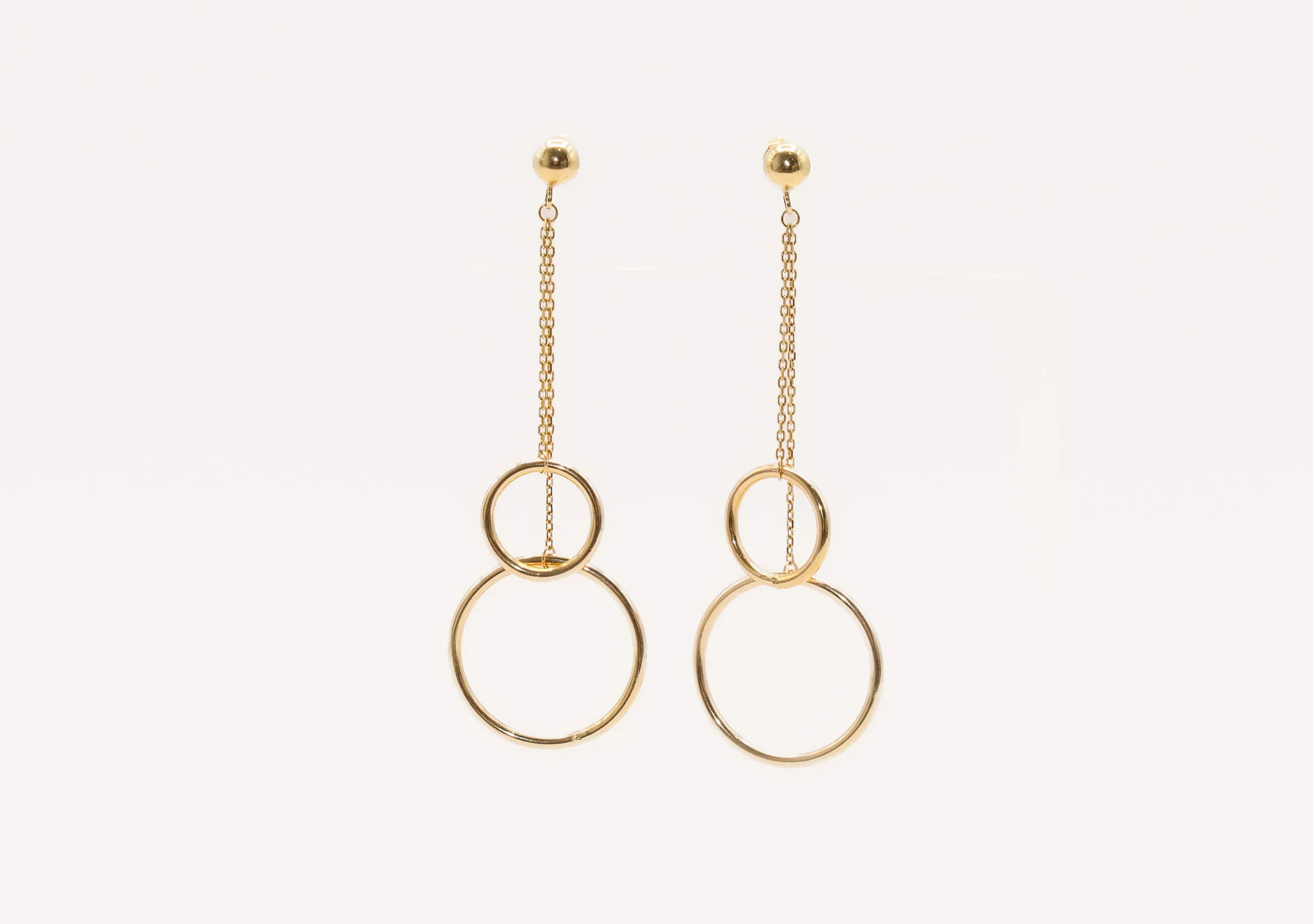 18K Gold Long Circle Earrings