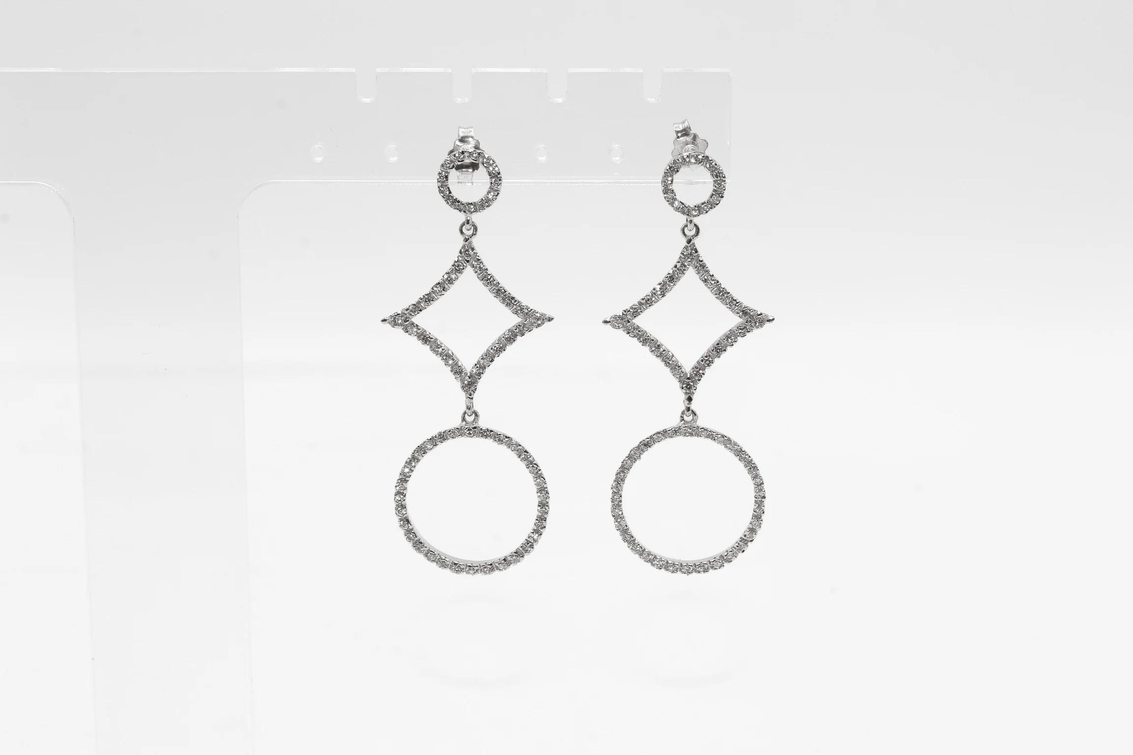 18K White Gold Dangle Studded Earrings