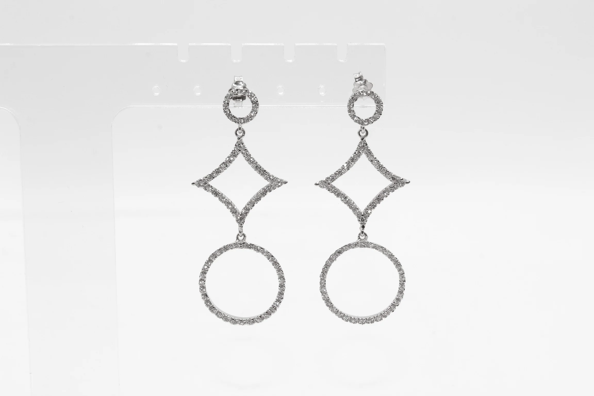 18K White Gold Dangle Studded Earrings - Image 2