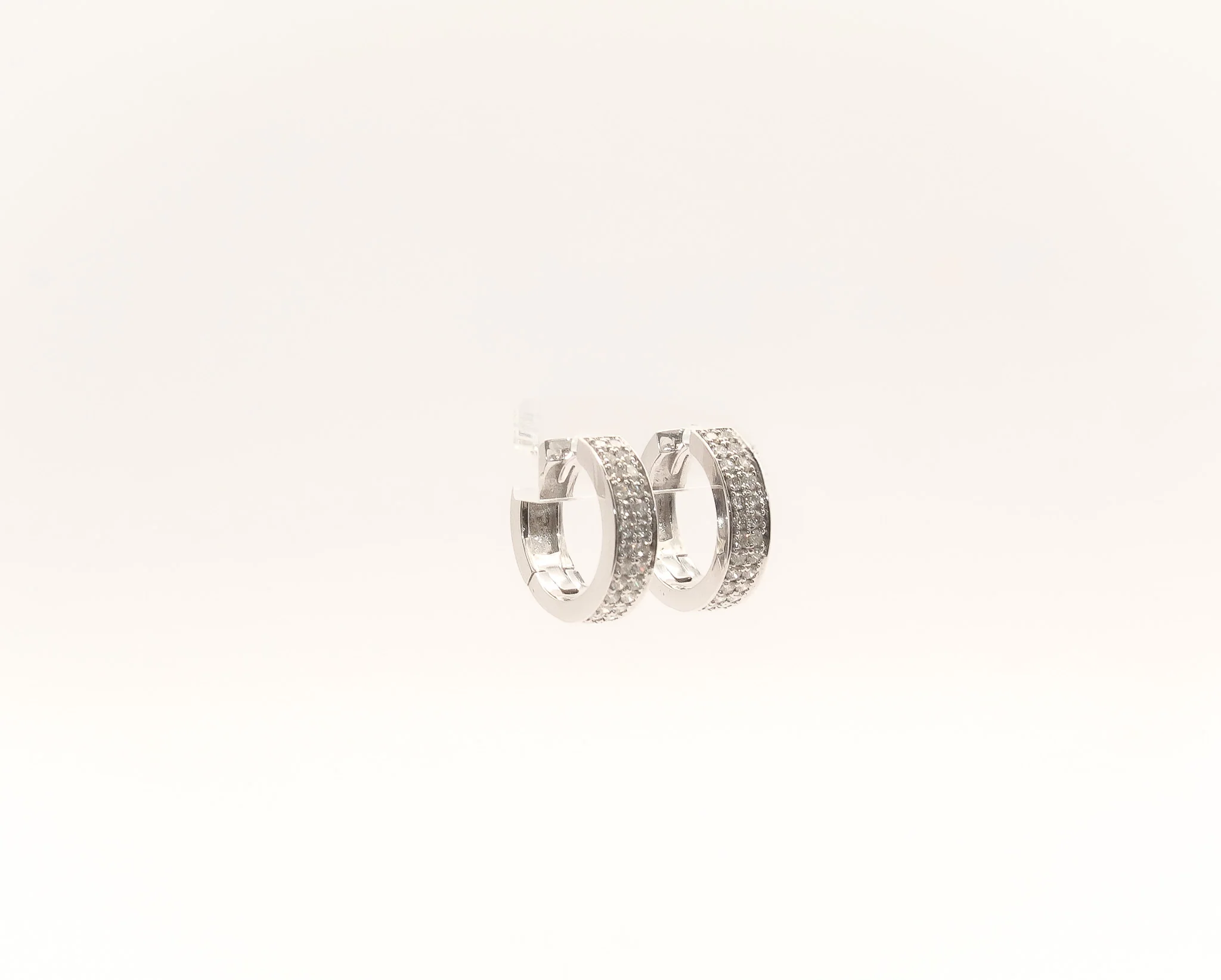 14K White Gold Diamond Huggies Earrings