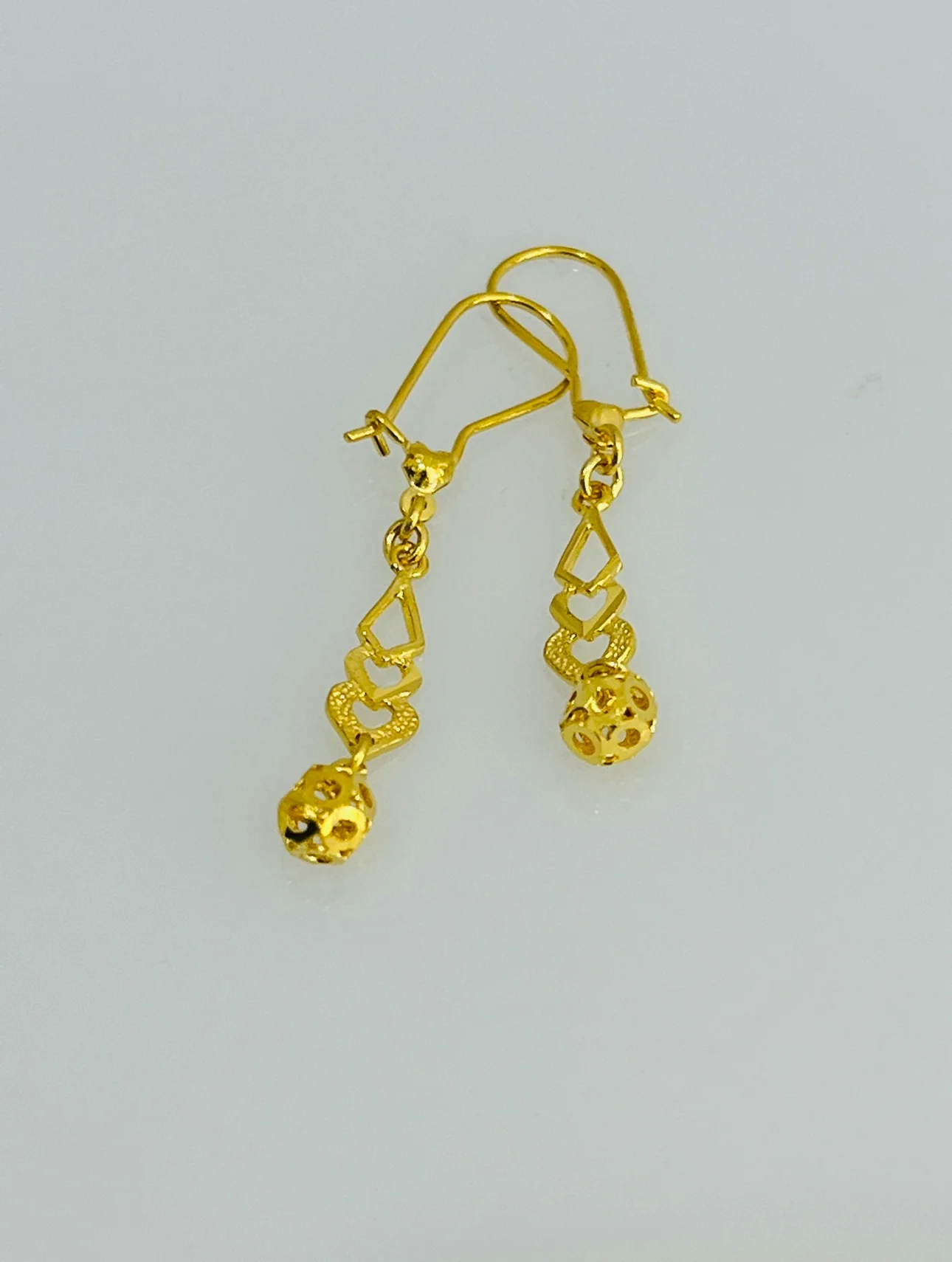 21K Gold Ball Dangle Earrings - Image 2