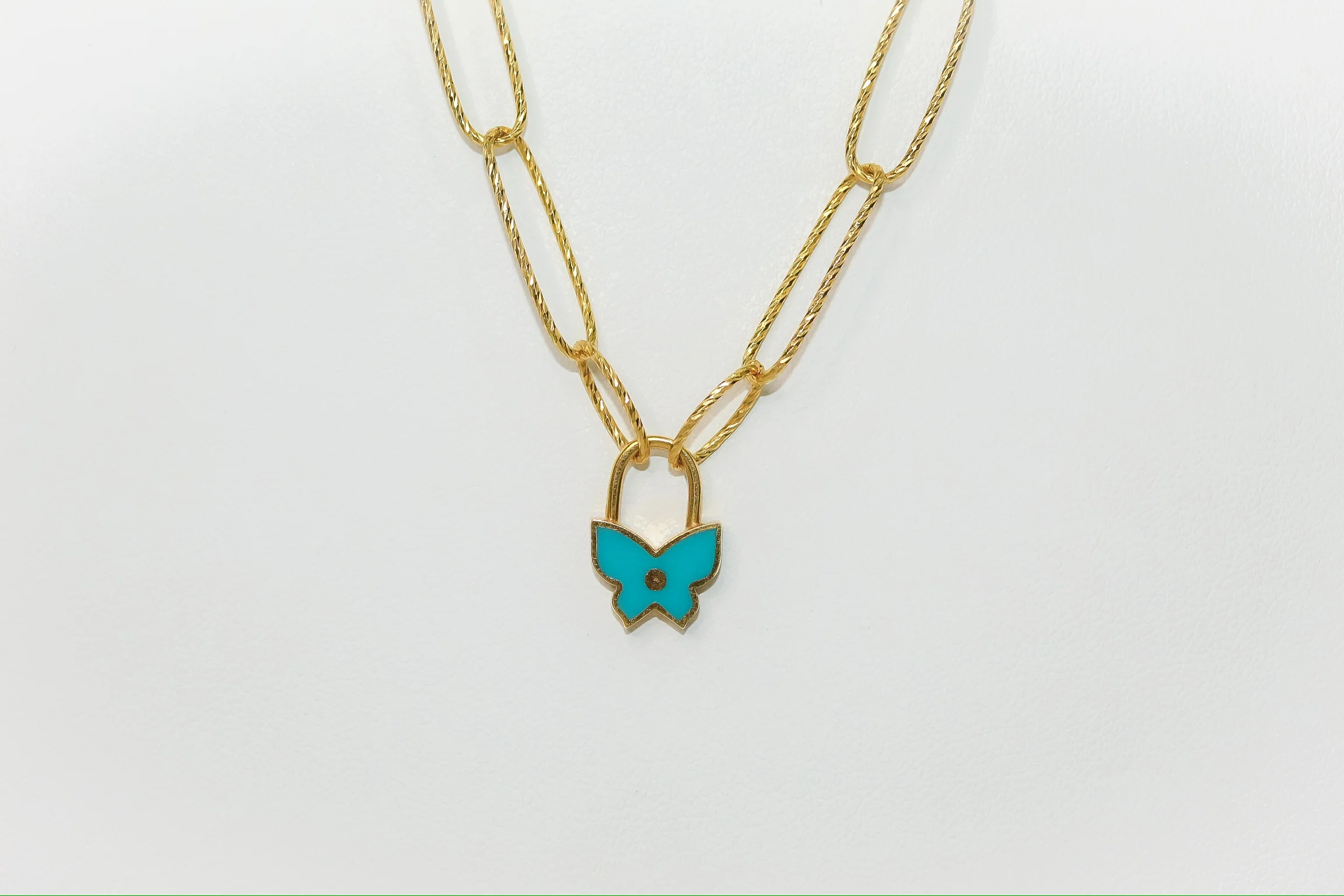 21K Gold Blue Butterfly Clip Necklace