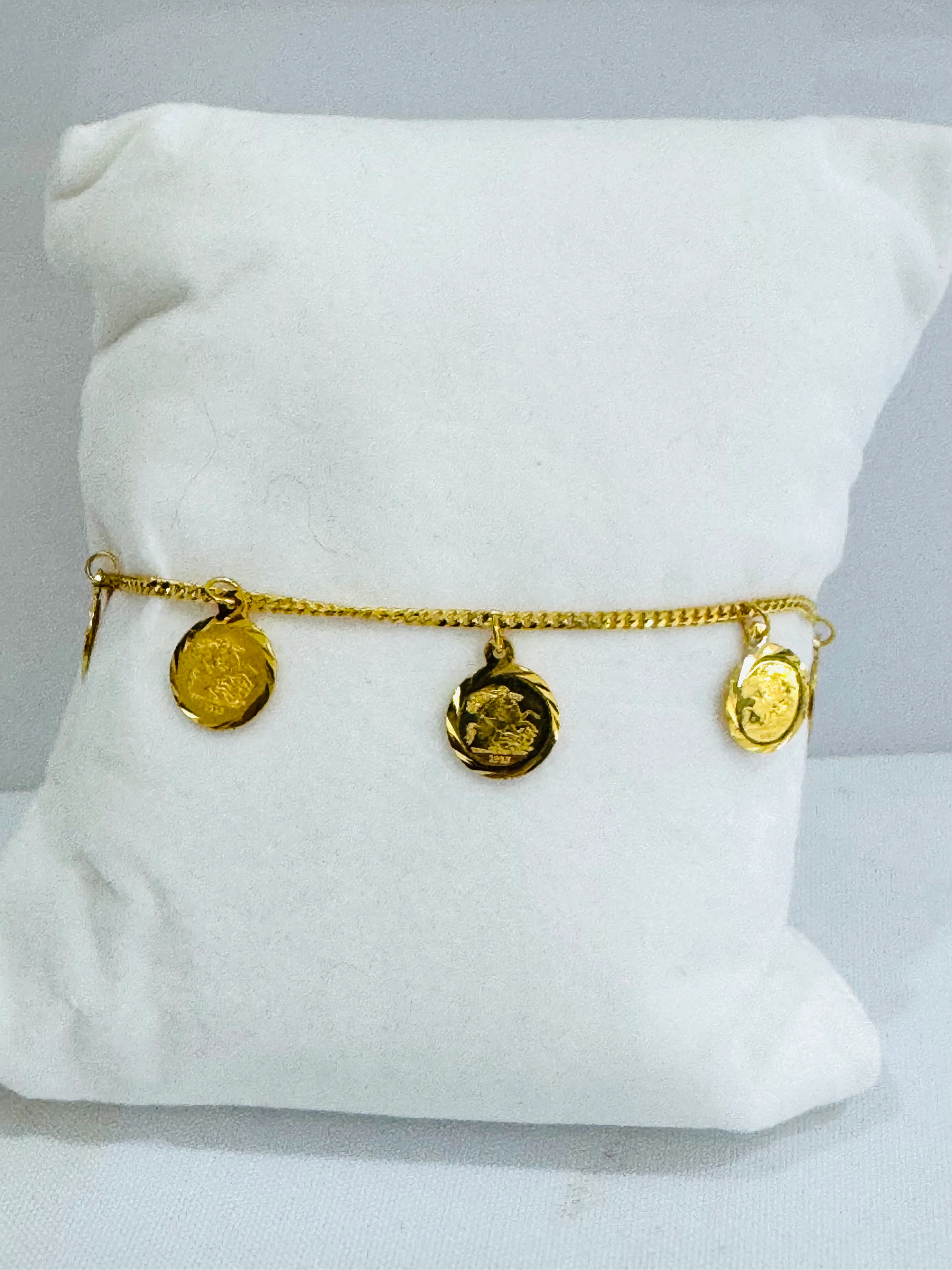 21K Gold English Coin Charm Bracelet - Image 2
