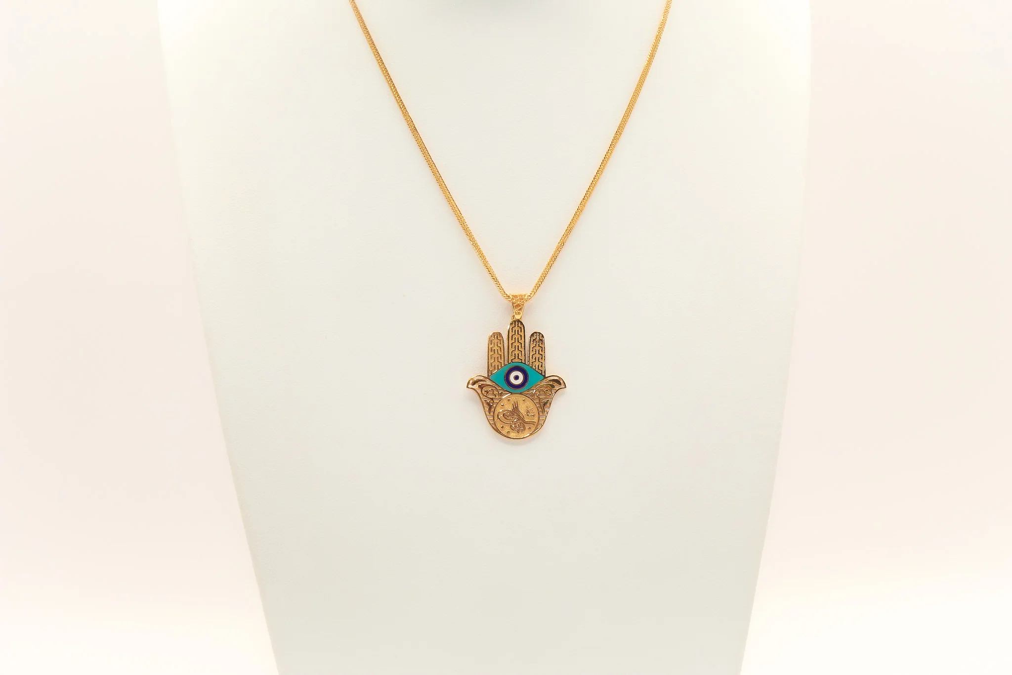 21K Gold Evil Eye Hamsa Necklace