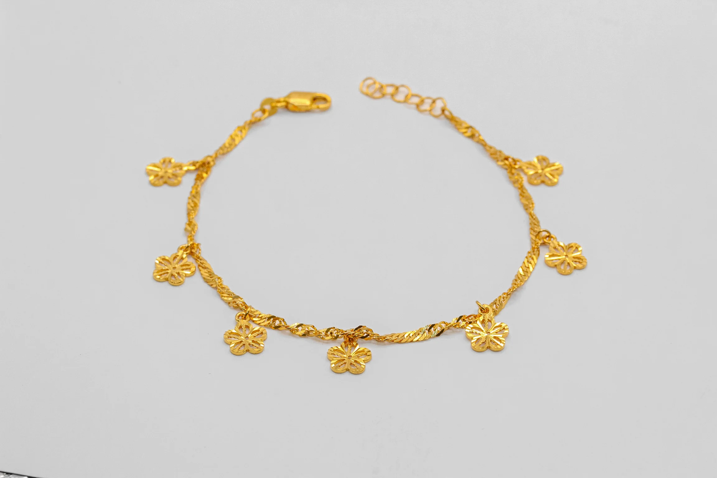 21K Gold Flower Charm Bracelet - Image 2