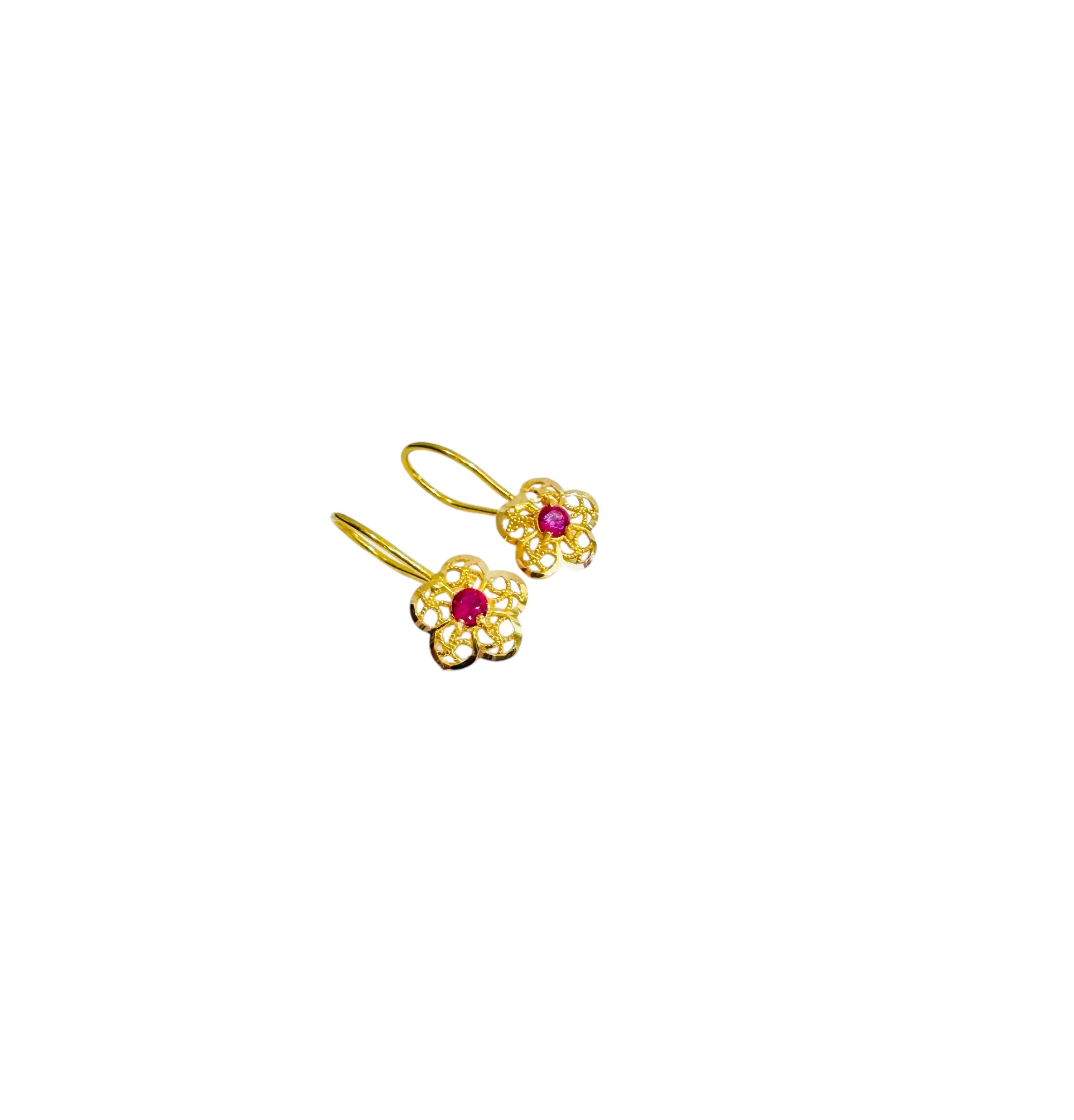 21K Gold Flower Earrings - Image 2