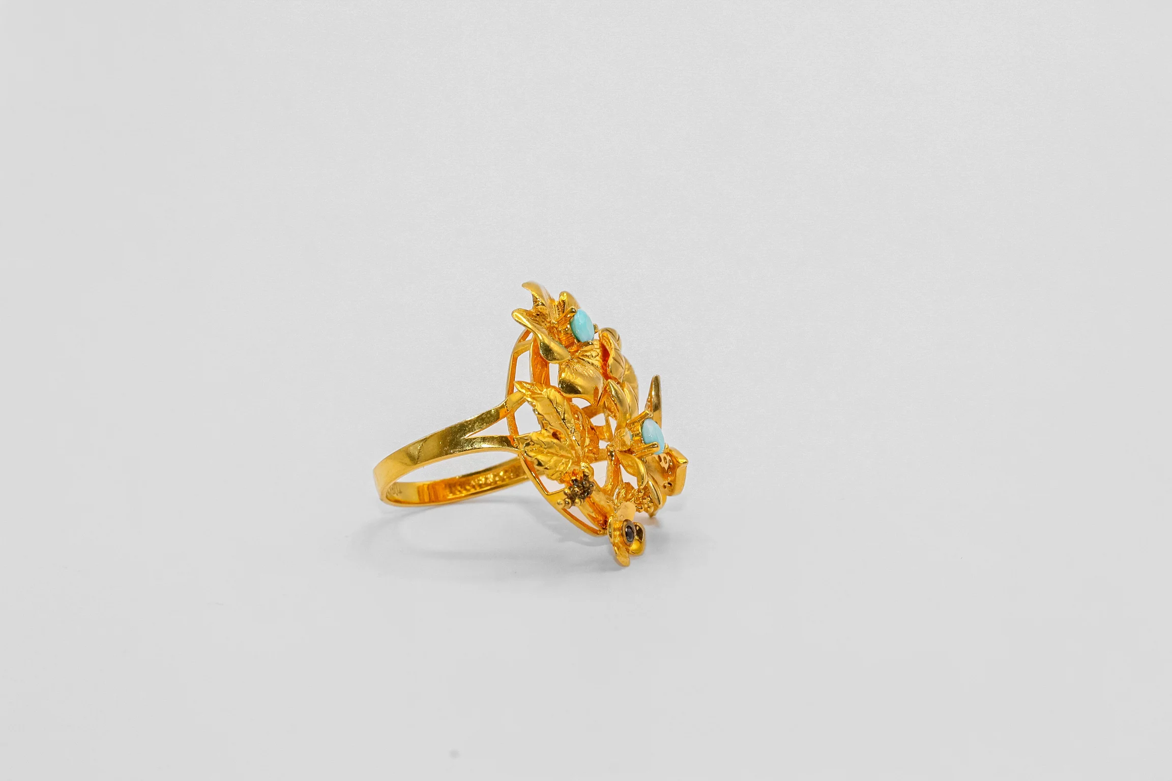 21K Gold Flower Turquoise Ring - Image 2