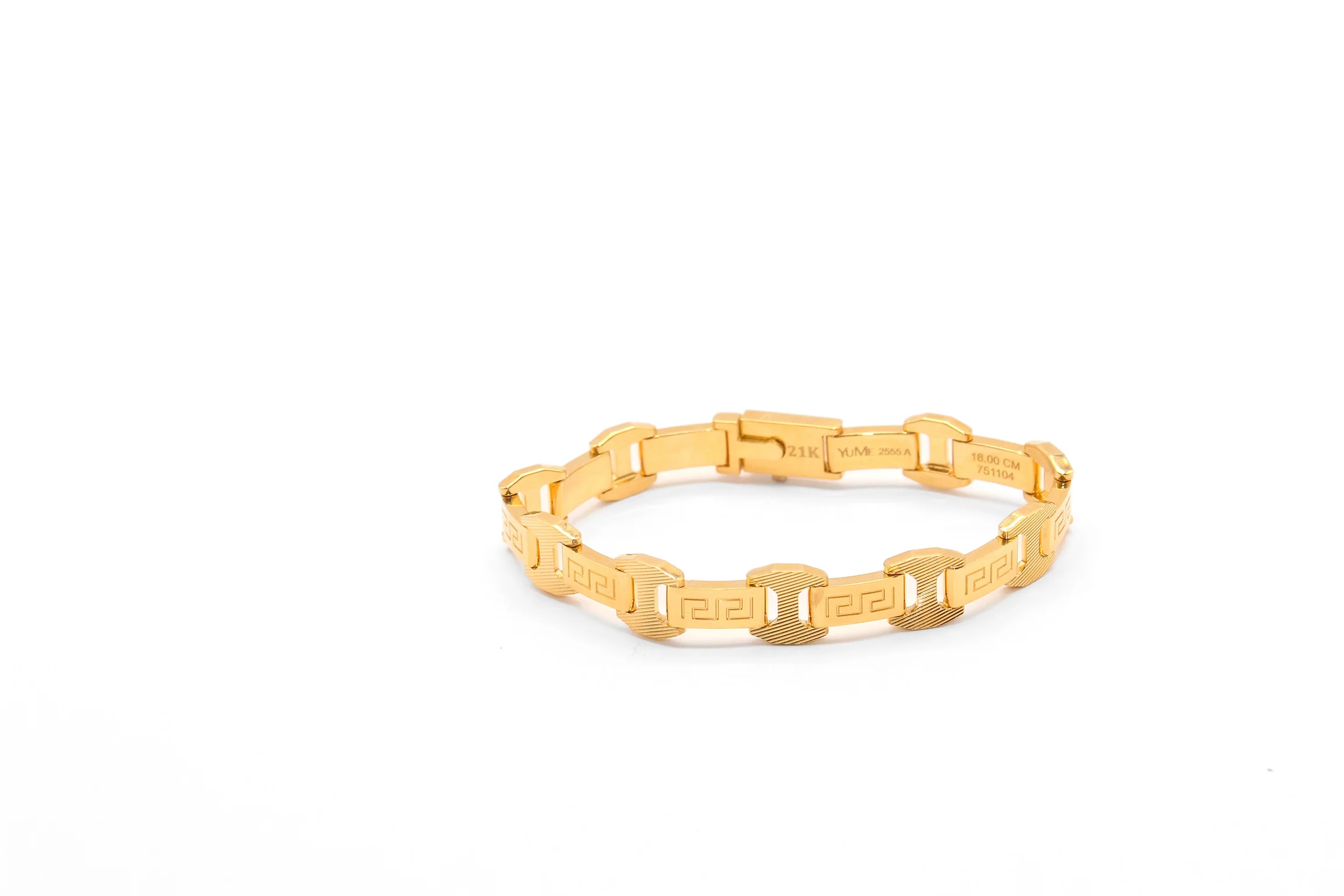 21K Gold Greek Key Solid Bracelet - Image 2