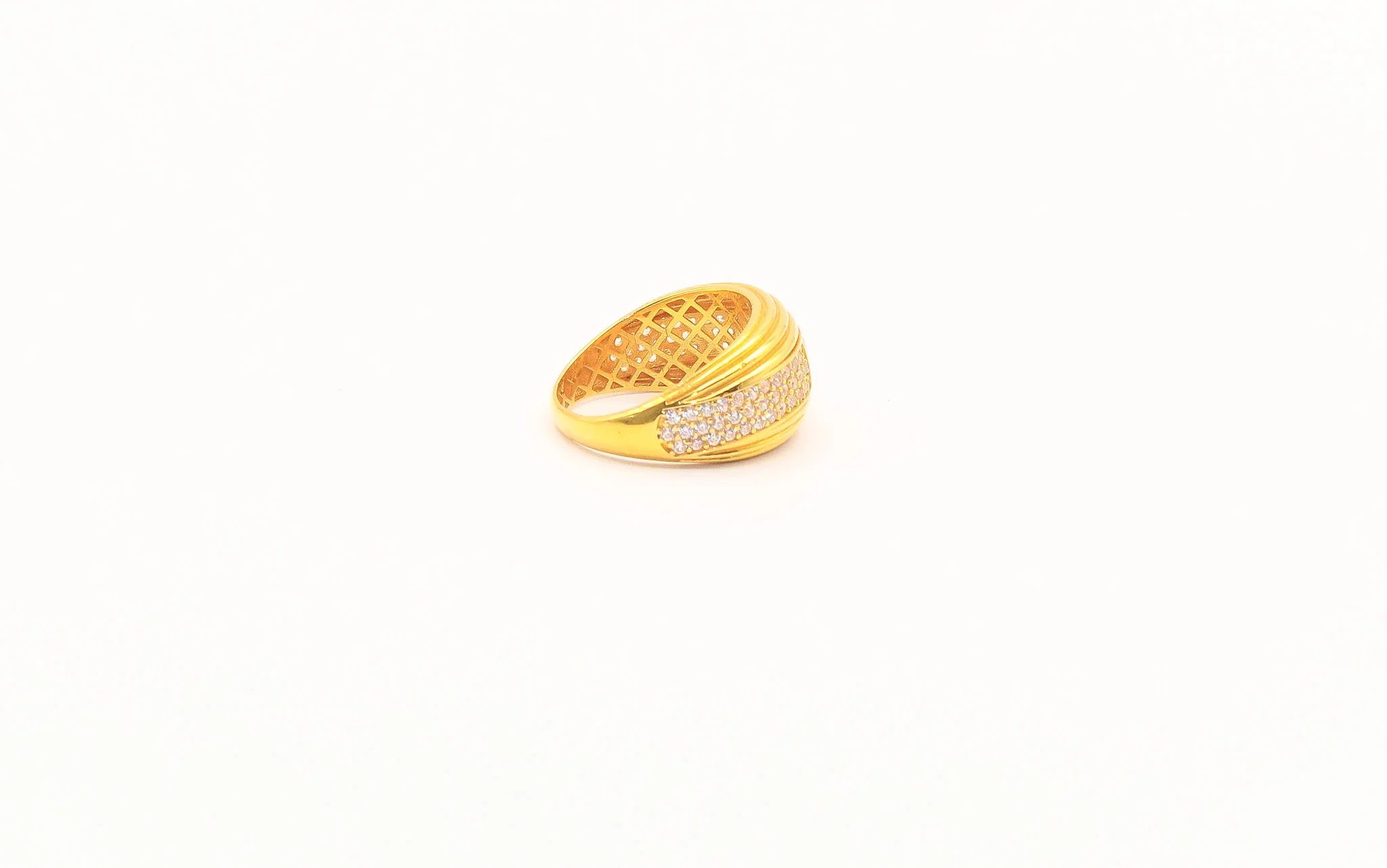 21K Gold Greek Key Studded Ring - Image 2
