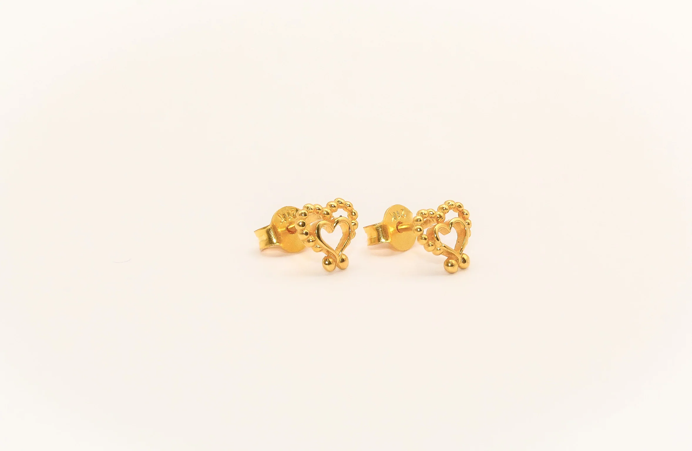21K Gold Double Heart Kids Earrings - Image 2