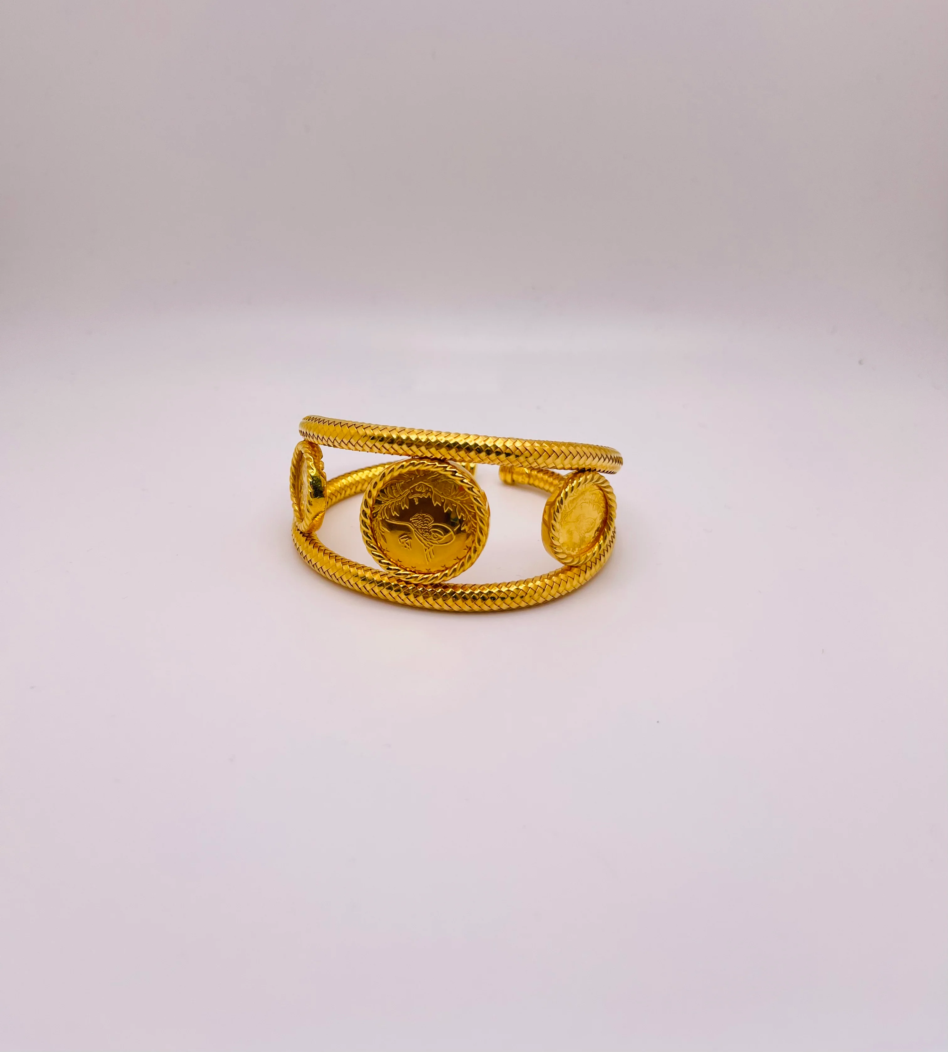 21K Gold Himo Coin Cuff Bracelet