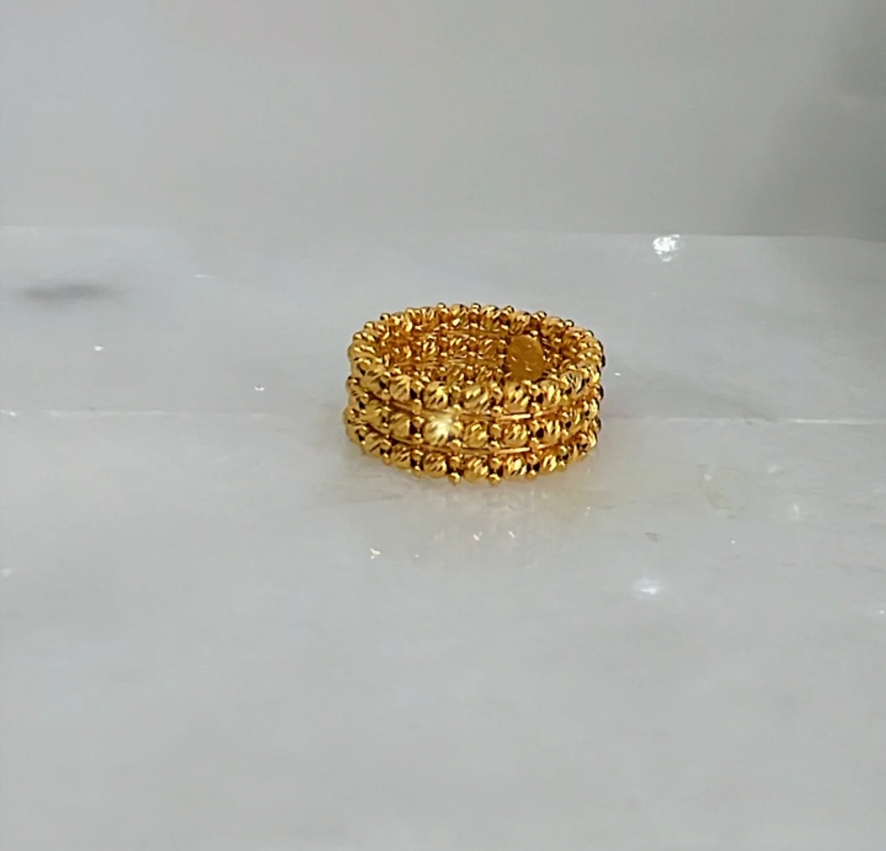 21K Gold Himo Triple Row Bead Ring - Image 2