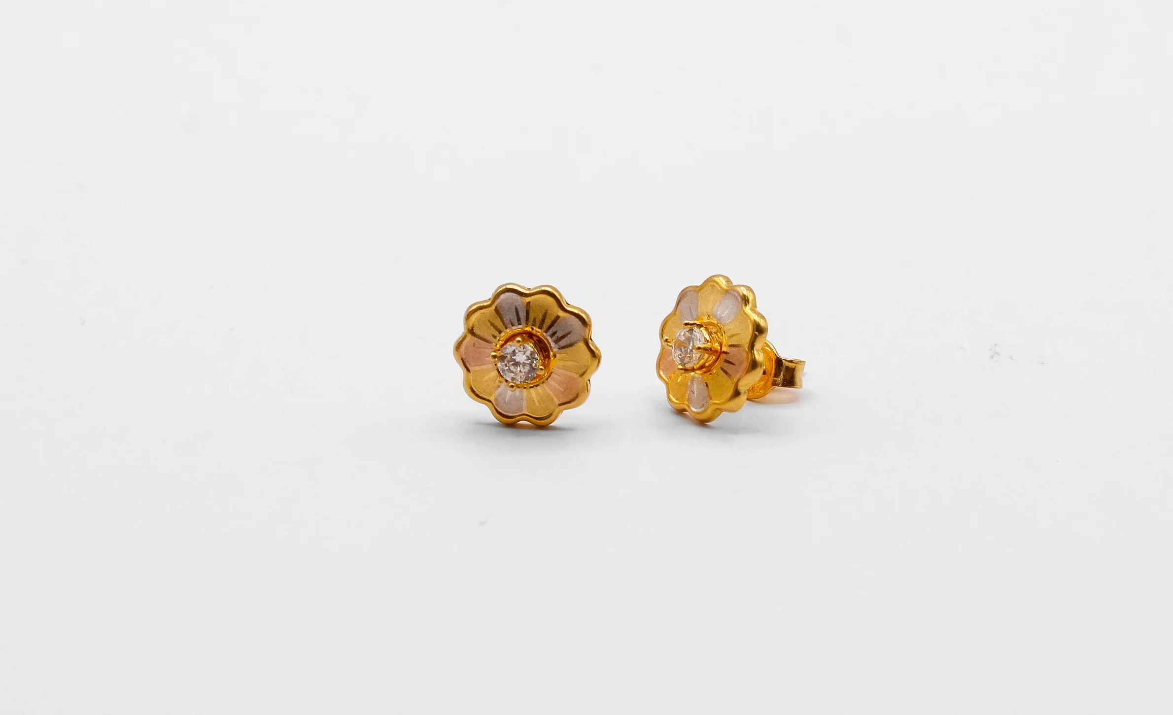 21K Gold Flower Kids Earrings - Image 2