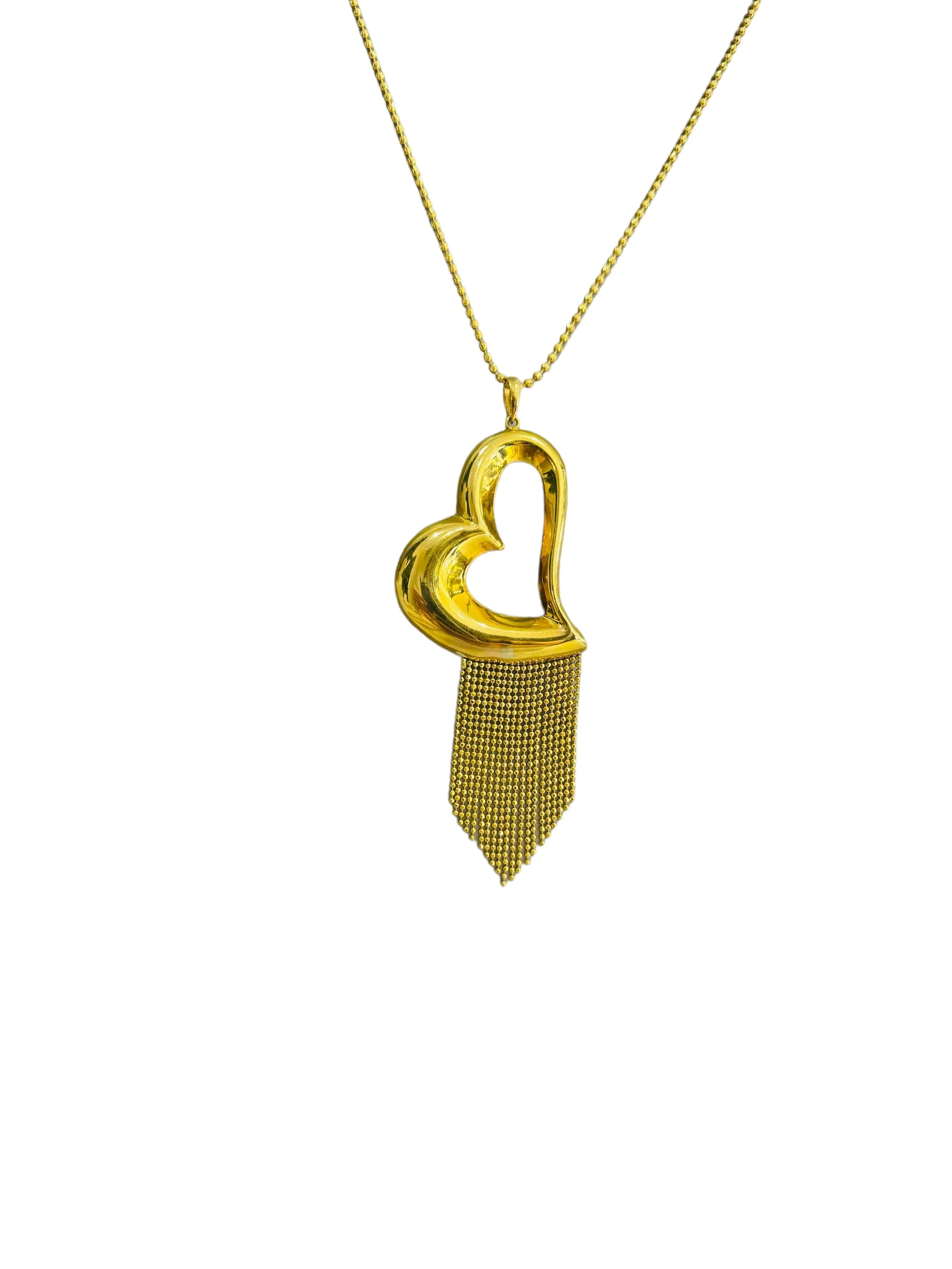 21K Gold Large Heart Tassel Necklace - Image 2