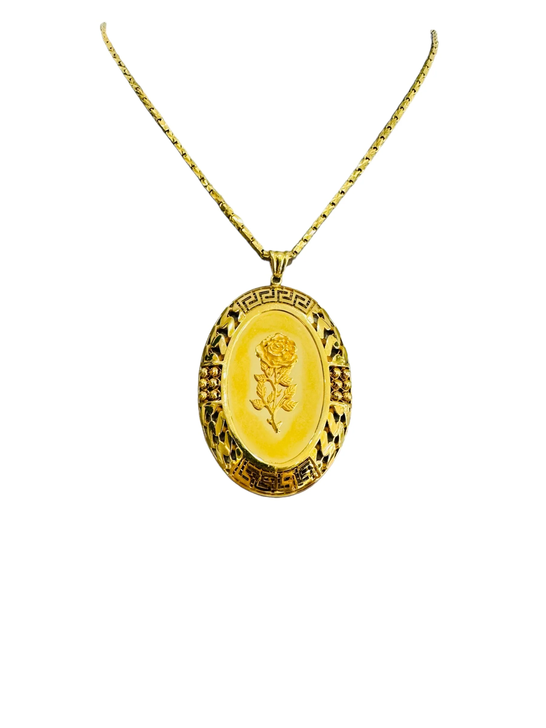 21K Gold Large Rose Pendant Necklace - Image 2