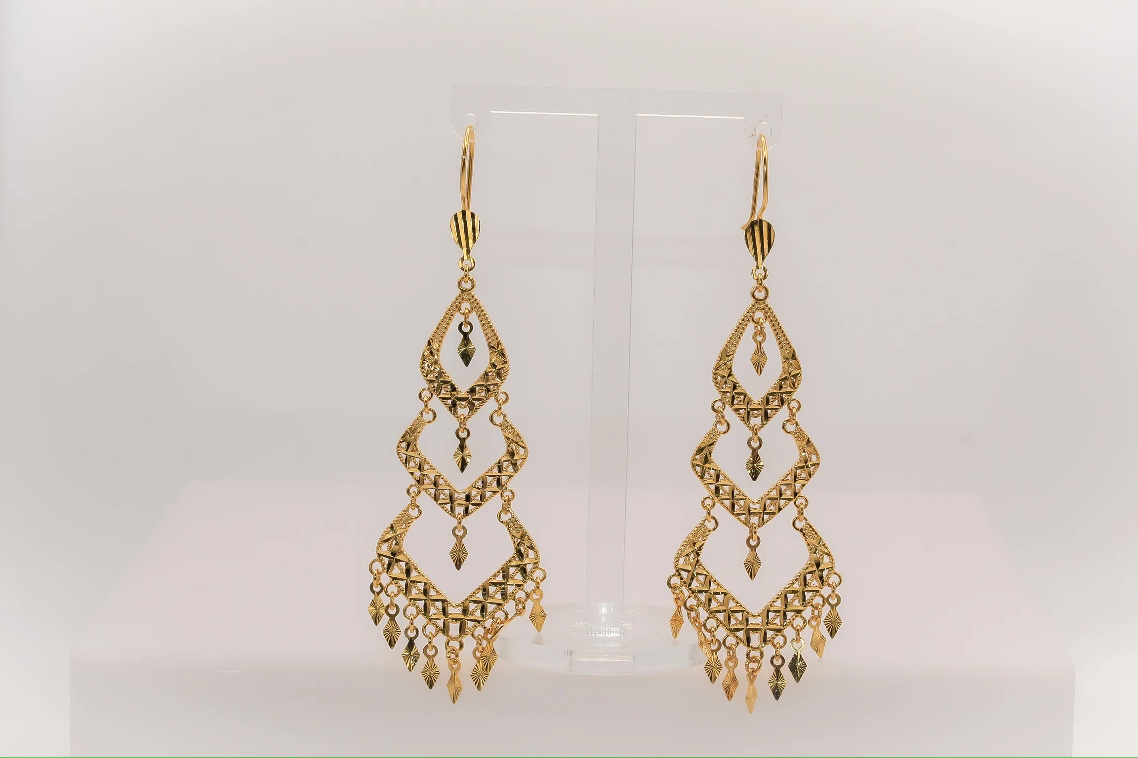 21K Gold Long Chandelier Earrings