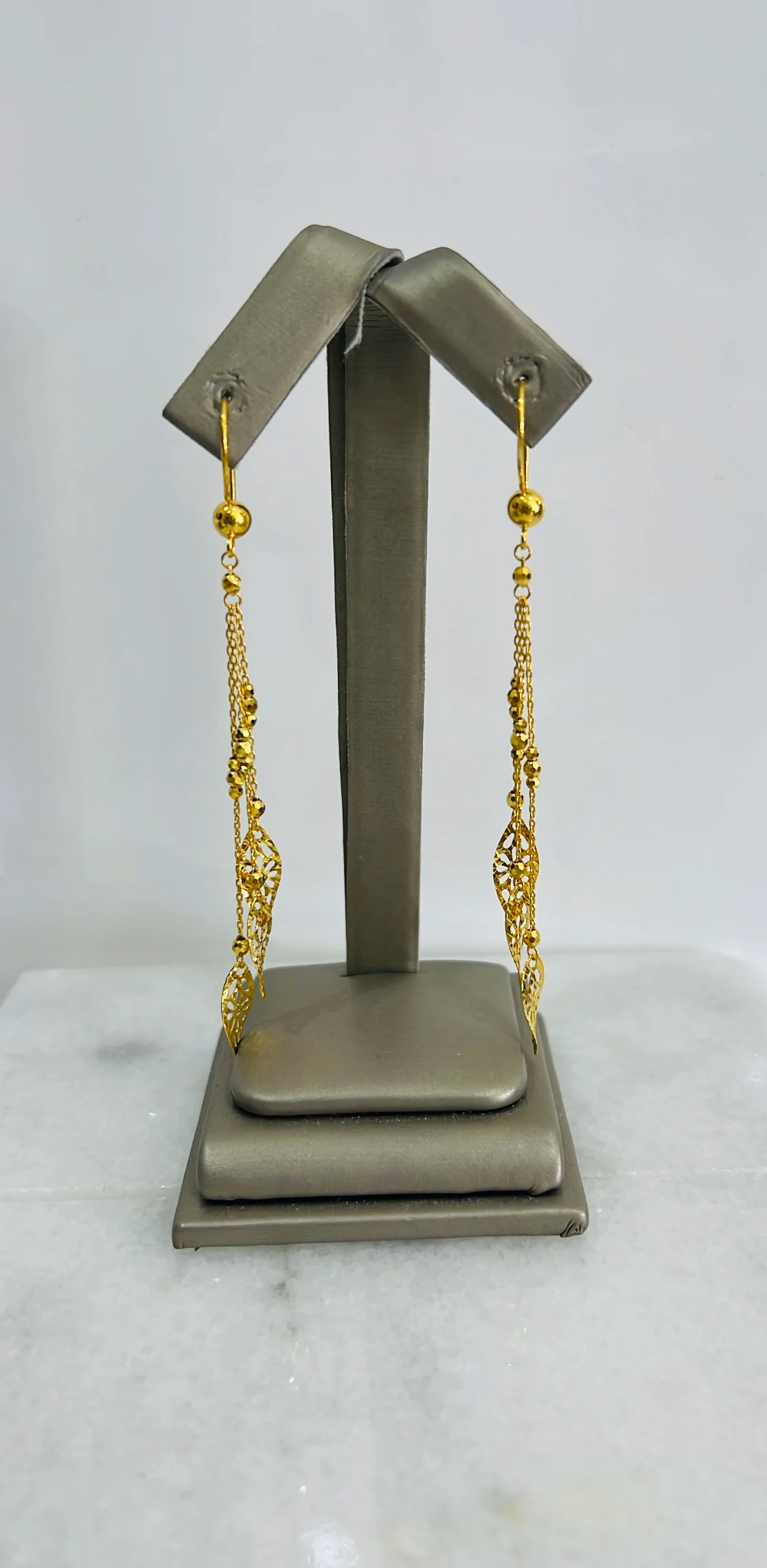 21K Gold Long Leaf Earrings