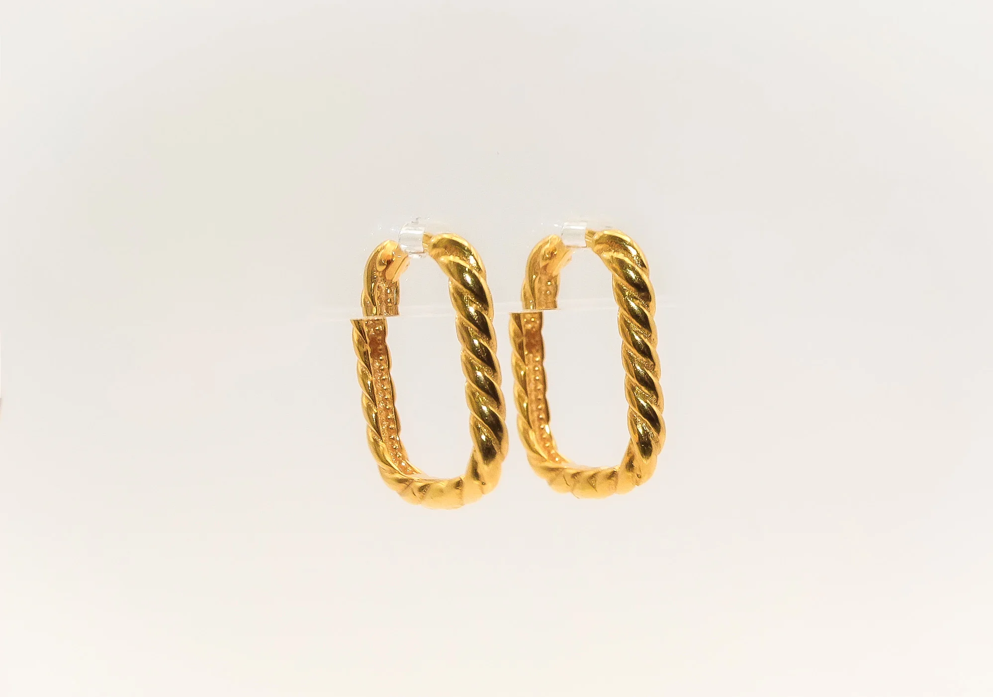 21K Gold Mini Rectangular Huggies Earrings - Image 2
