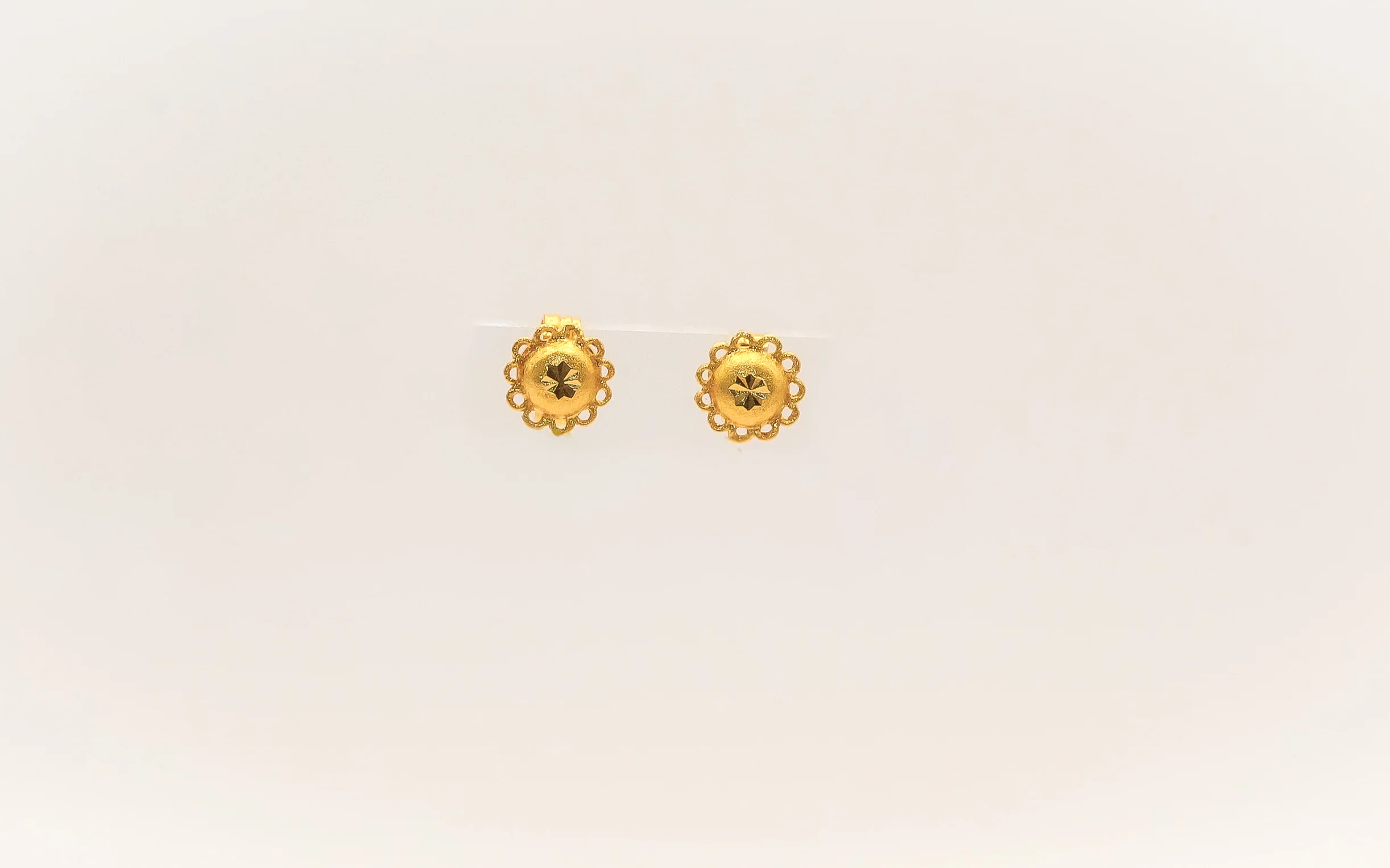 21K Gold Kids Mini Sunflower Post Earrings - Image 2