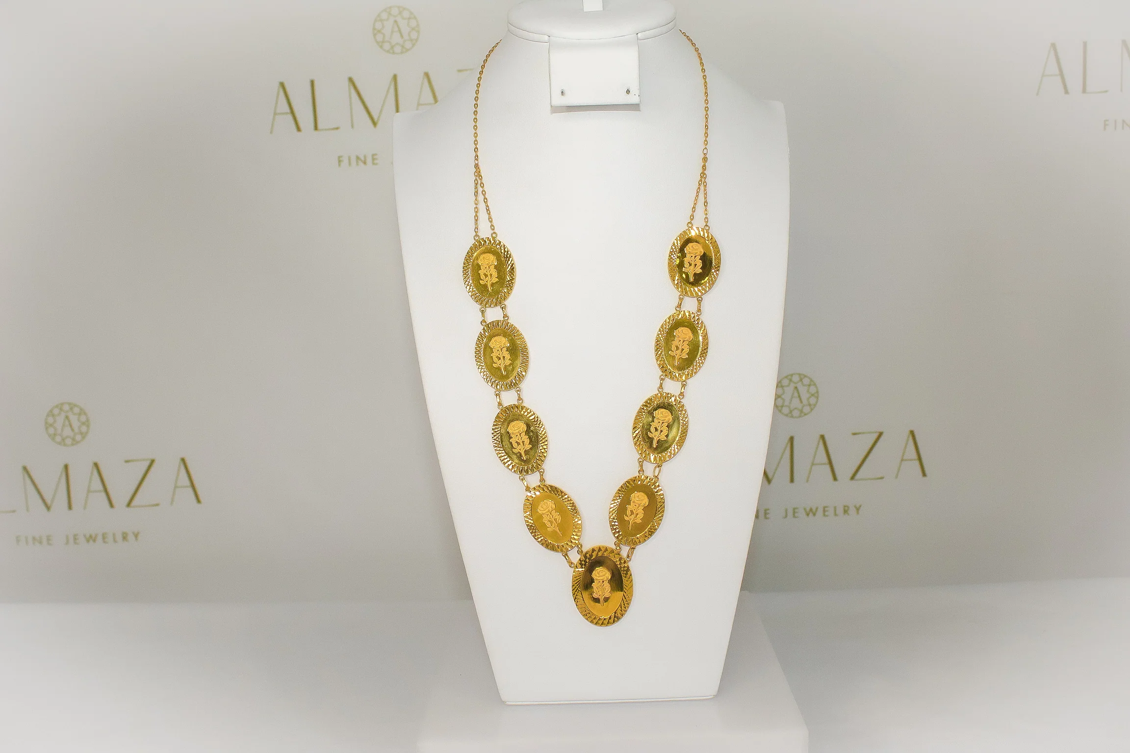 21K Gold Oval Rose Necklace