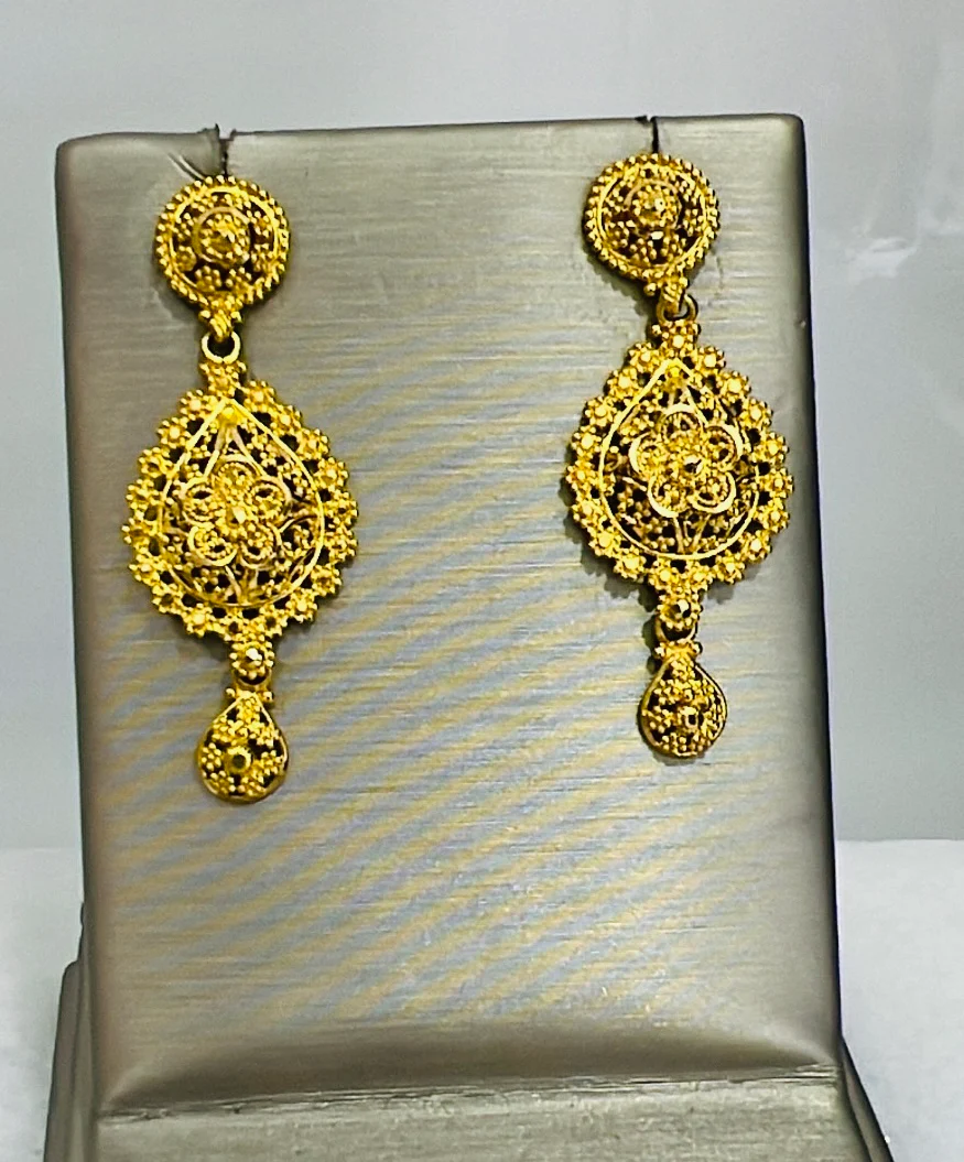 21K Gold Post Dangle Earrings - Image 2