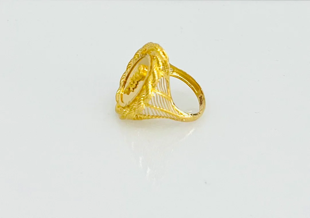 21K Gold Oval Rope Rose Ring - Image 2