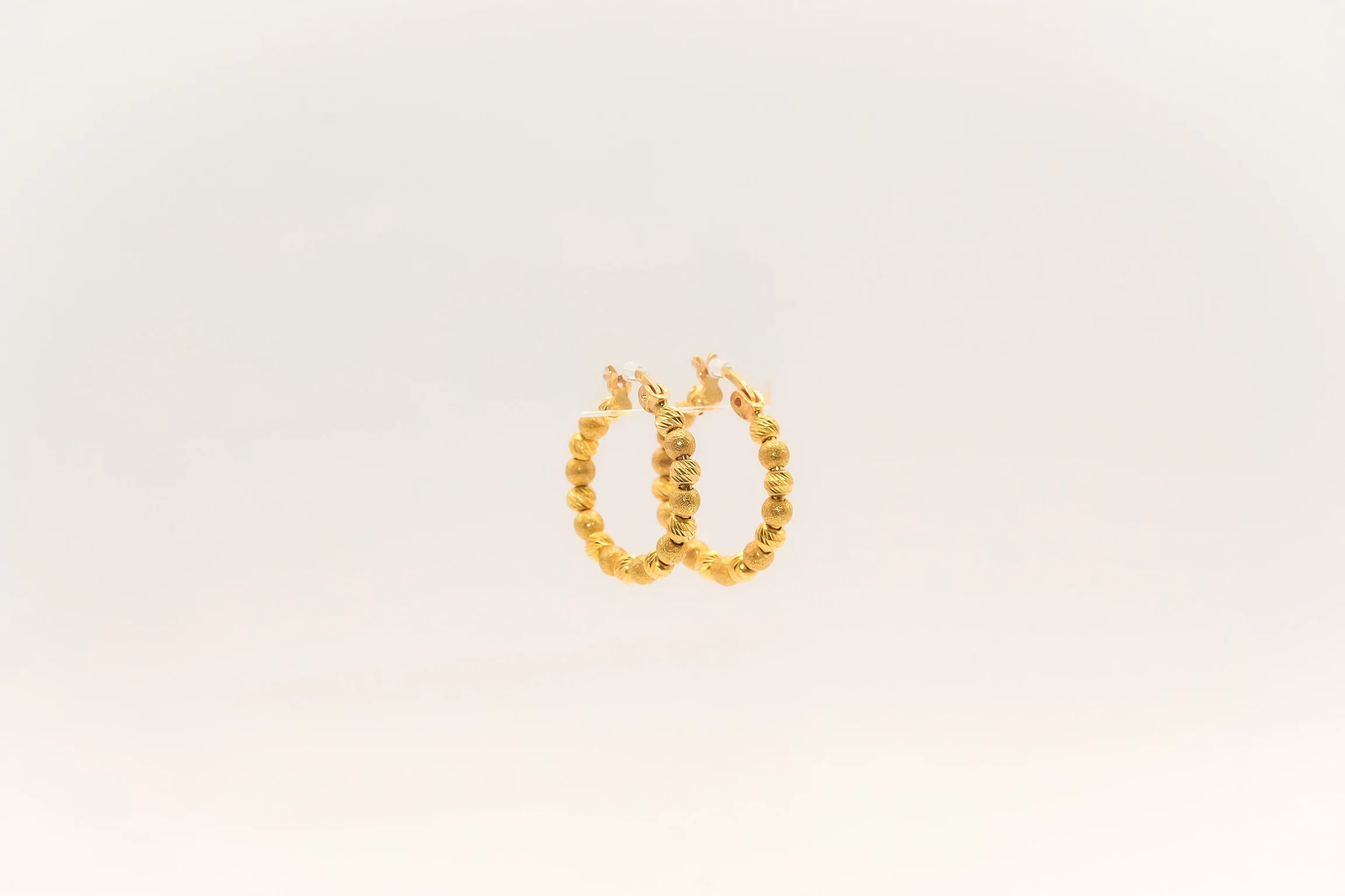 21K Gold Small Beaded Hoop Earrings