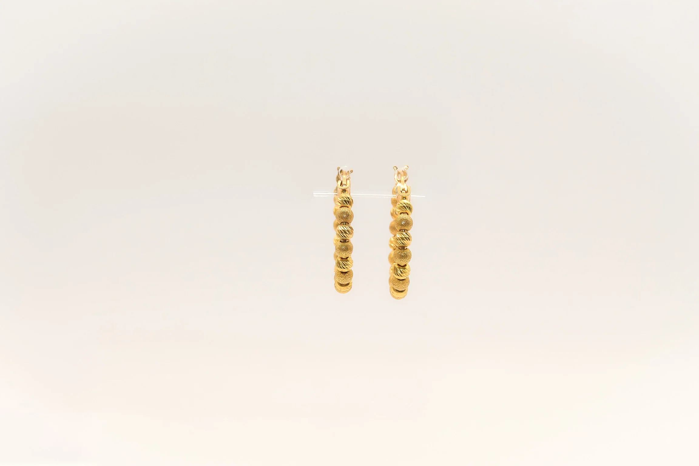 21K Gold Small Beaded Hoop Earrings - Image 2